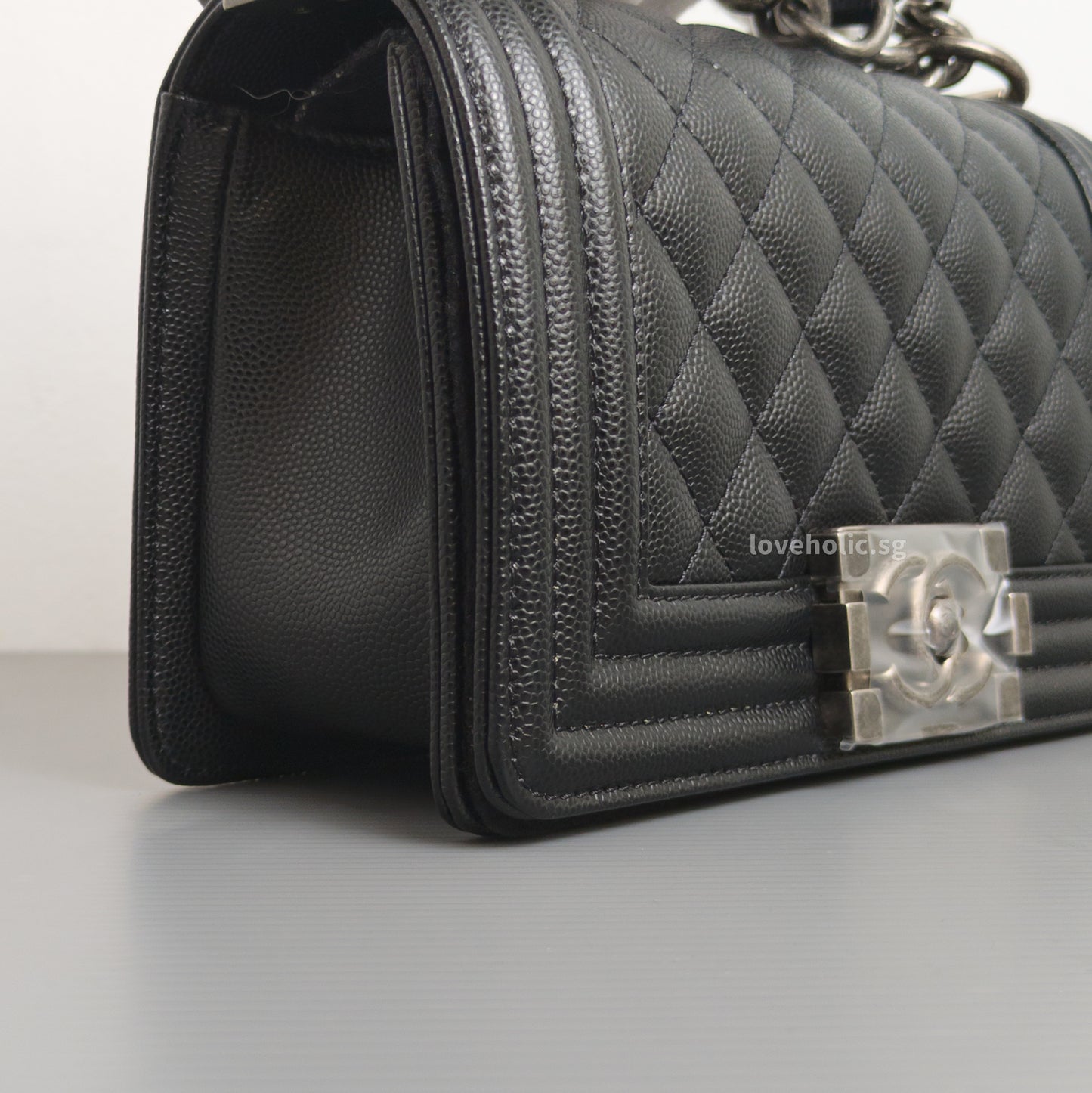 Chanel Boy Small | Black Caviar Ruthenium Hardware-details