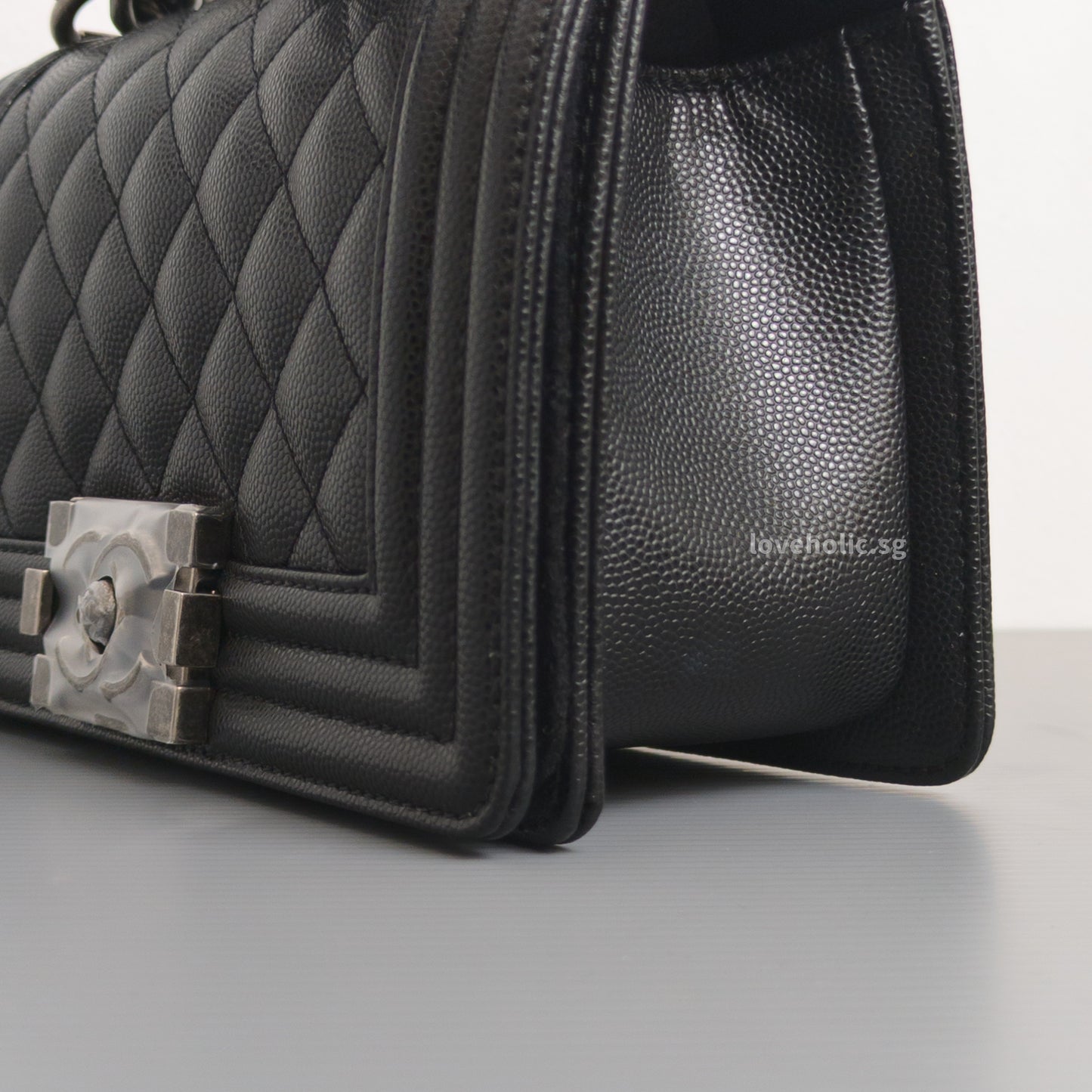 Chanel Boy Small | Black Caviar Ruthenium Hardware-details
