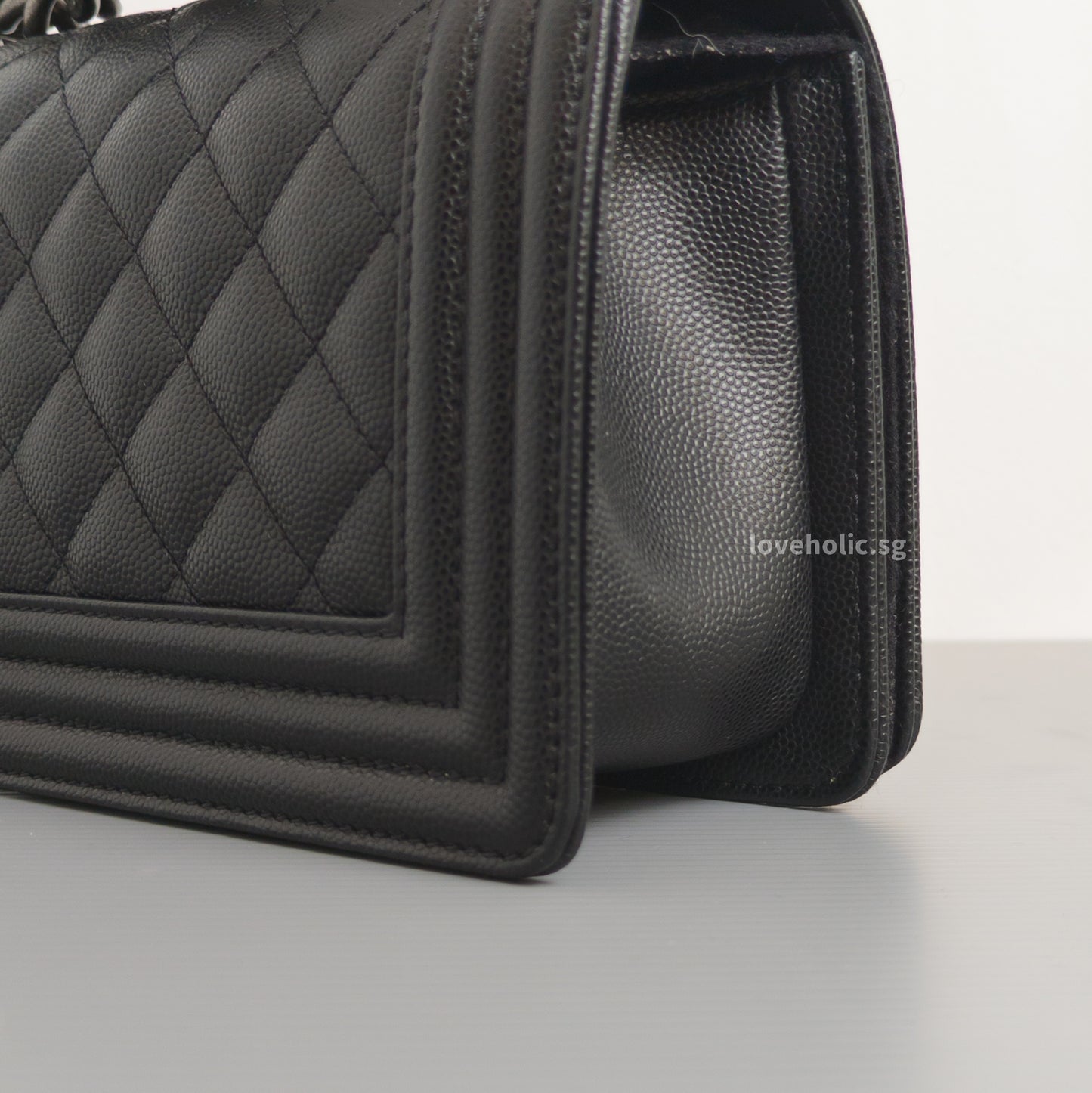 Chanel Boy Small | Black Caviar Ruthenium Hardware-details
