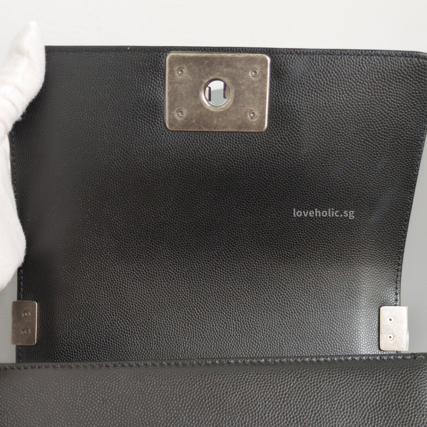 Chanel Boy Small | Black Caviar Ruthenium Hardware-details