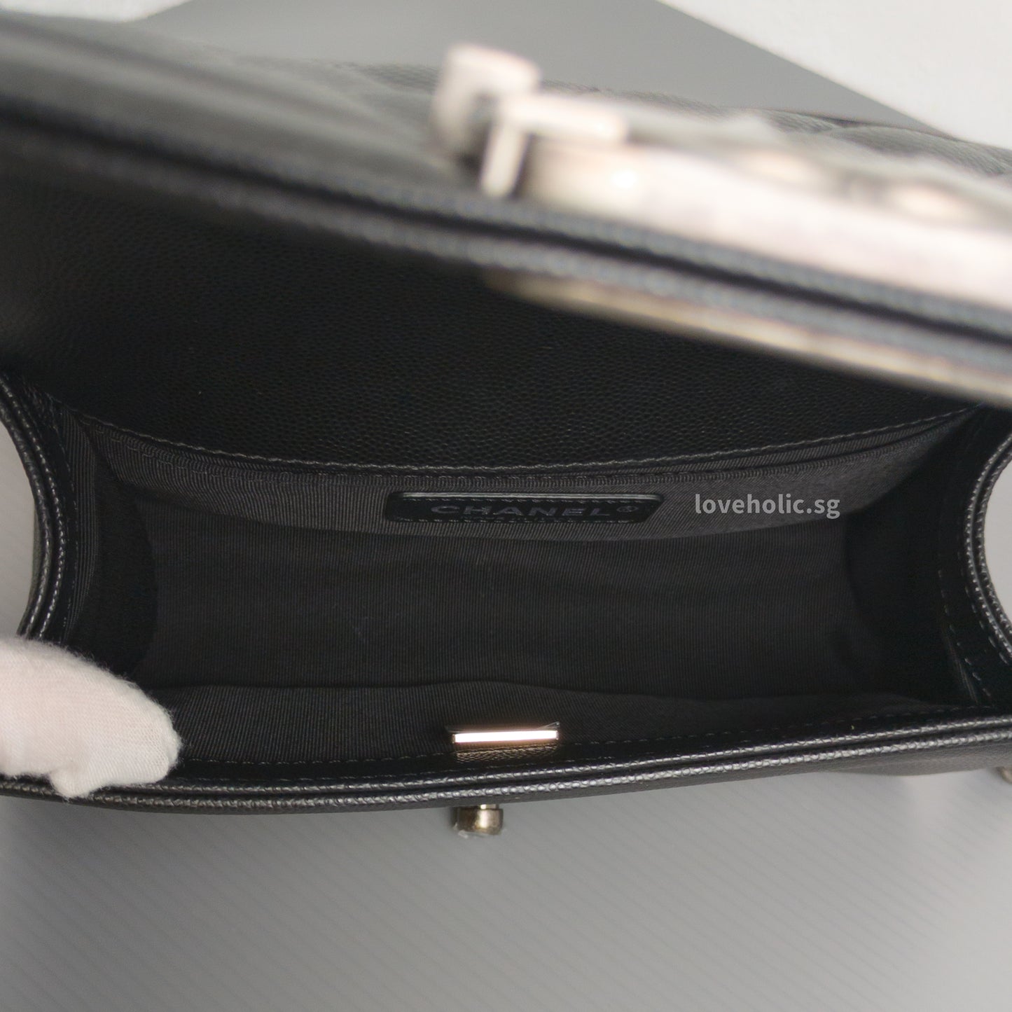 Chanel Boy Small | Black Caviar Ruthenium Hardware-details