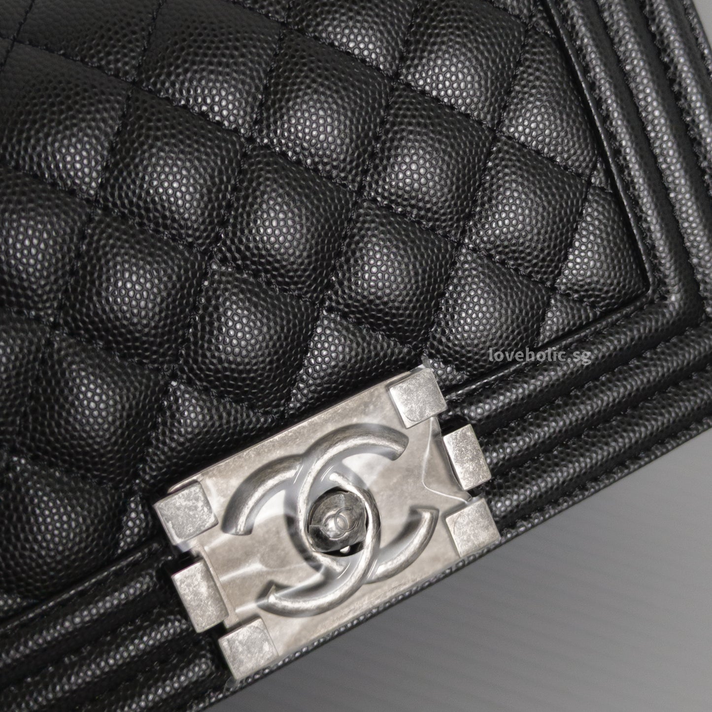 Chanel Boy Small | Black Caviar Ruthenium Hardware-details