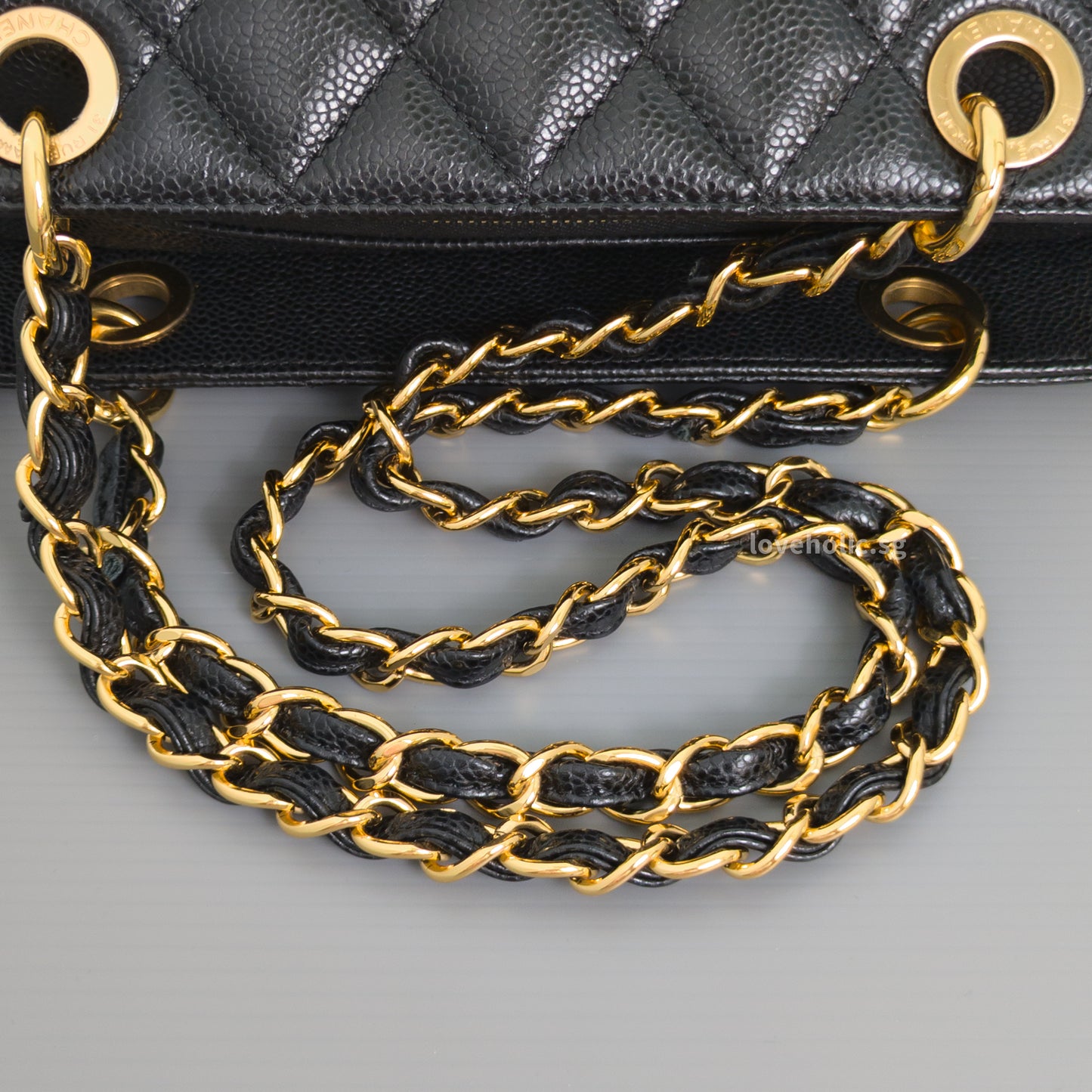 Chanel PTT Petite Timeless Tote Black Caviar Gold Hardware-details