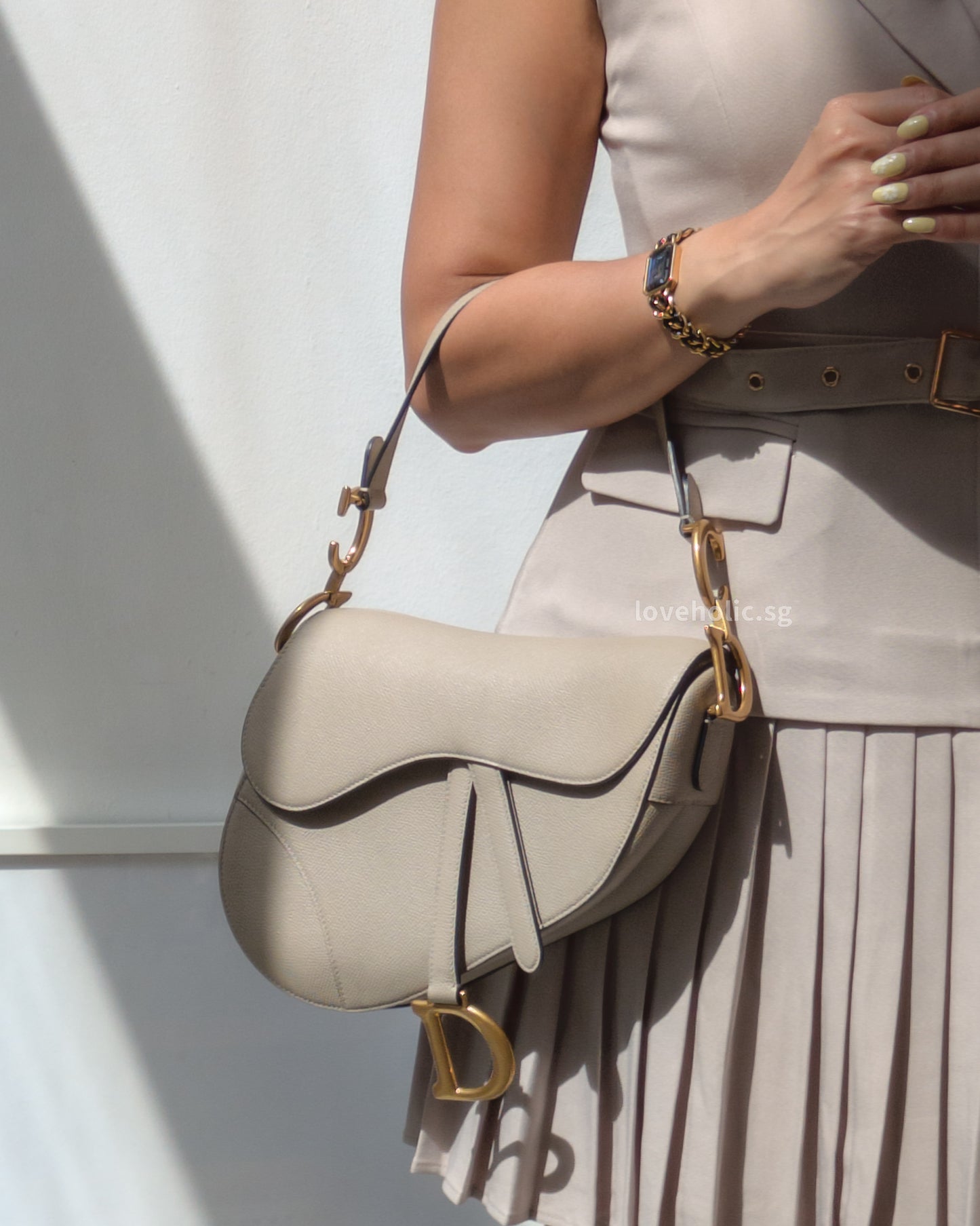 Dior Saddle Beige Grained Calfskin Brushed Gold Hardware-model