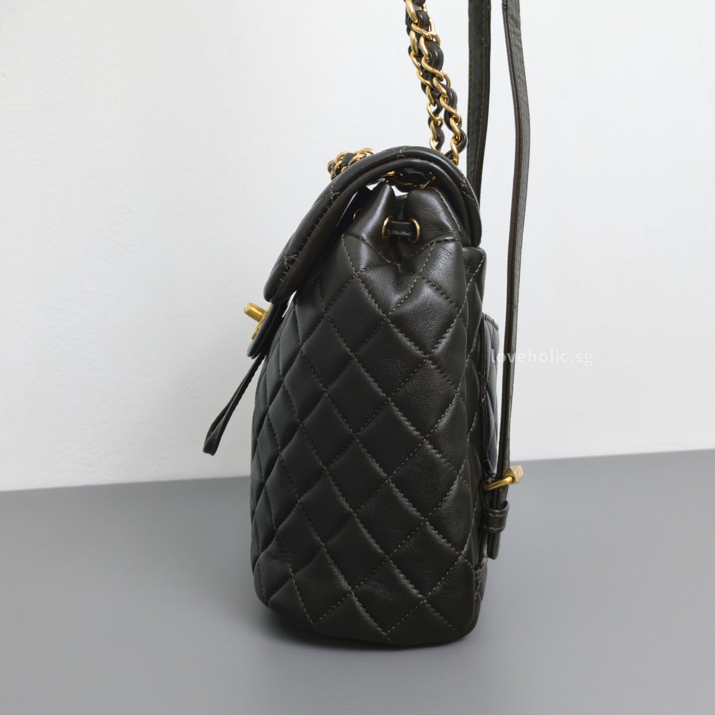 Chanel Urban Spirit Backpack Mini | Black Lambskin Gold Hardware-side