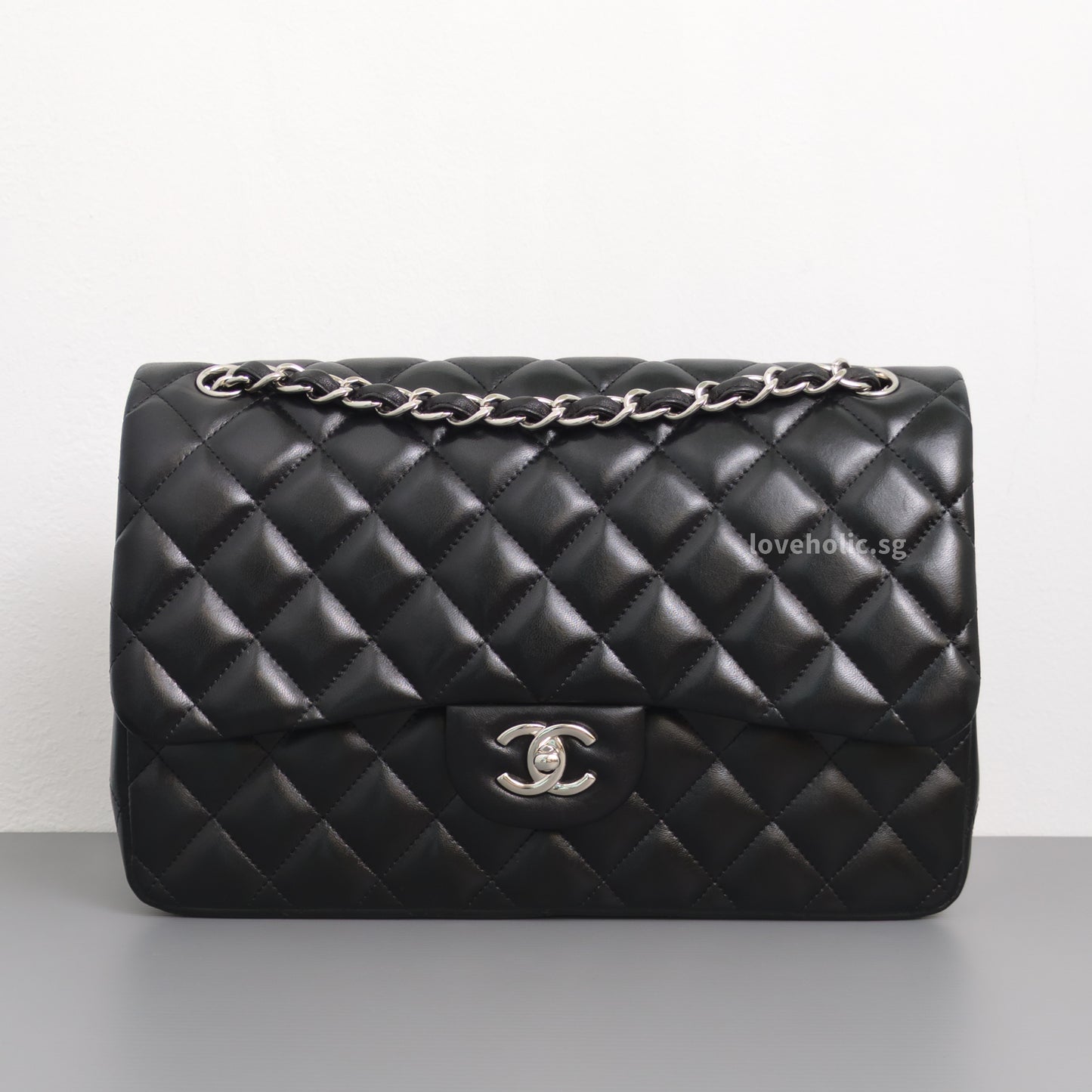 Chanel Classic Flap Jumbo | Black Lambskin Silver Hardware-front1