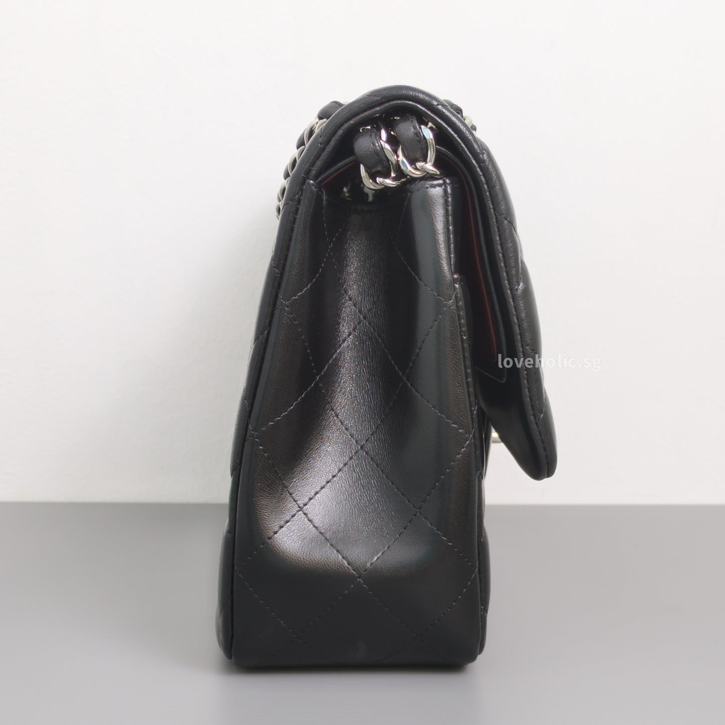 Chanel Classic Flap Jumbo | Black Lambskin Silver Hardware-side