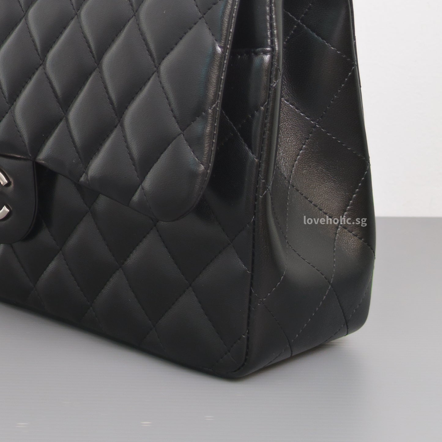 Chanel Classic Flap Jumbo | Black Lambskin Silver Hardware-details