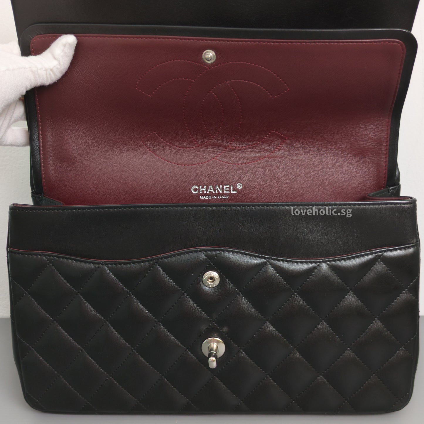 Chanel Classic Flap Jumbo | Black Lambskin Silver Hardware-details