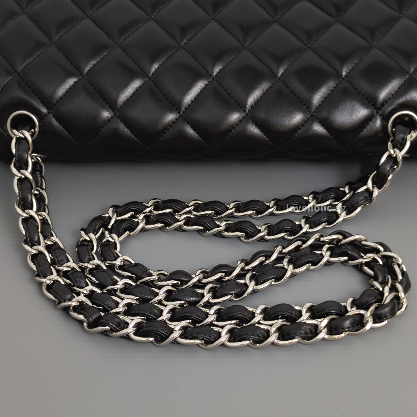 Chanel Classic Flap Jumbo | Black Lambskin Silver Hardware-details