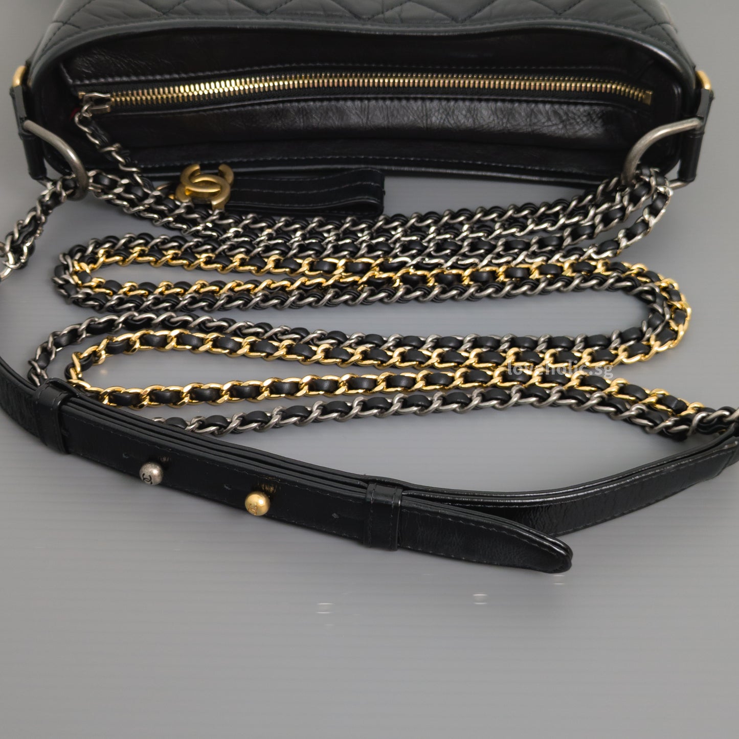Chanel Gabrielle Hobo Small | Black Calfskin Gold/Silver Hardware-details