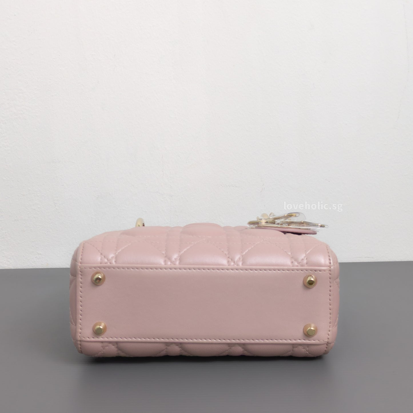 Dior Lady Dior Mini | Pearlescent Lotus Pink Lambskin Light Gold Hardware-details