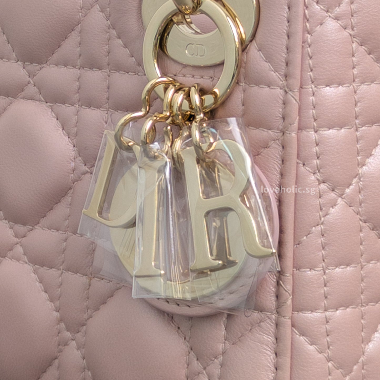 Dior Lady Dior Mini | Pearlescent Lotus Pink Lambskin Light Gold Hardware-details