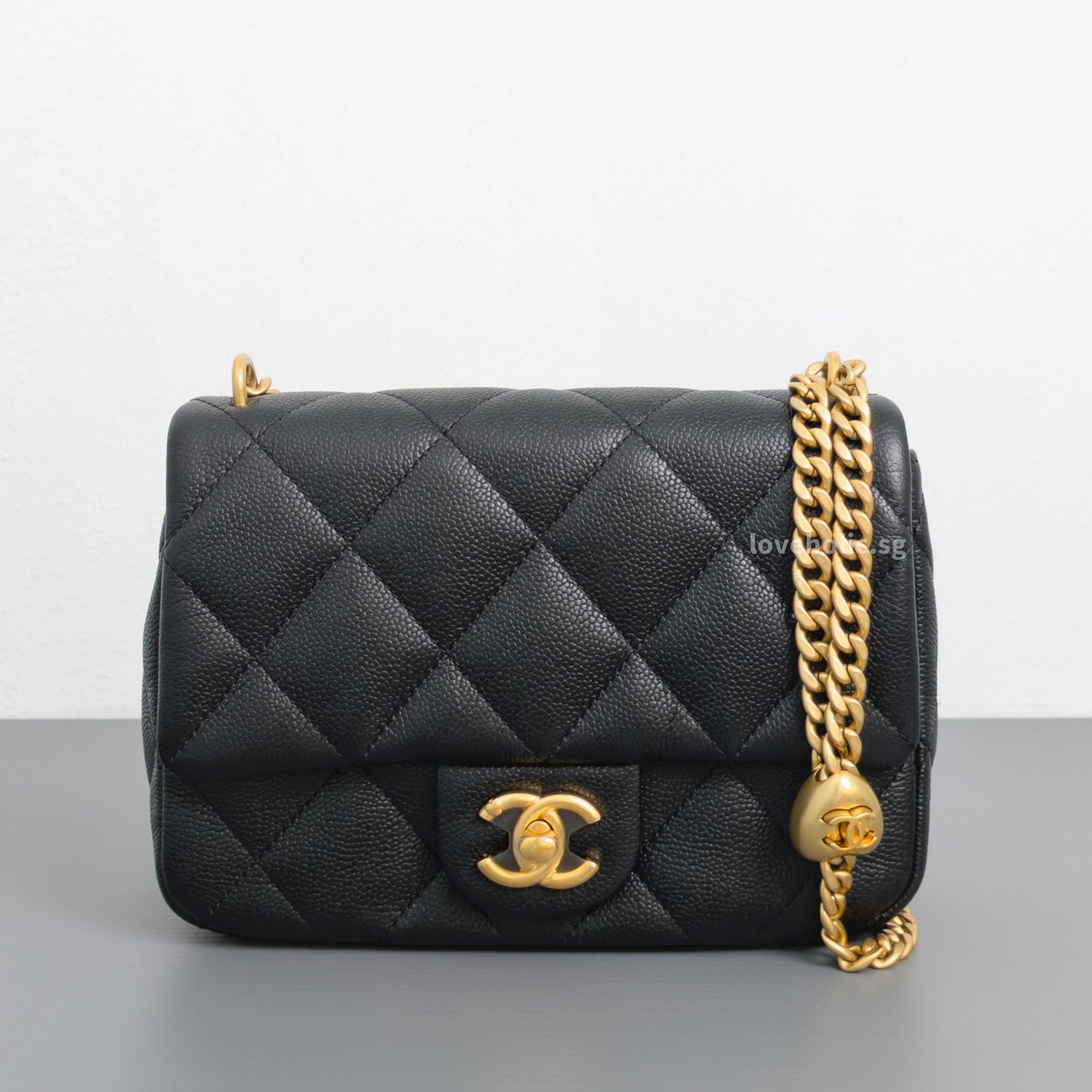 Chanel Flap Bag 23P Mini Heart Crush | Black Caviar Brushed Gold Hardware-front1
