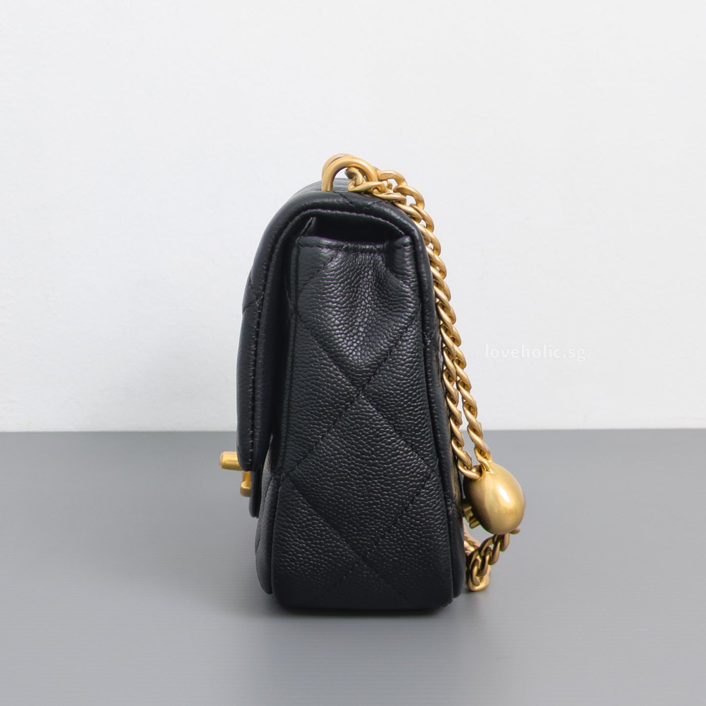 Chanel Flap Bag 23P Mini Heart Crush | Black Caviar Brushed Gold Hardware-side