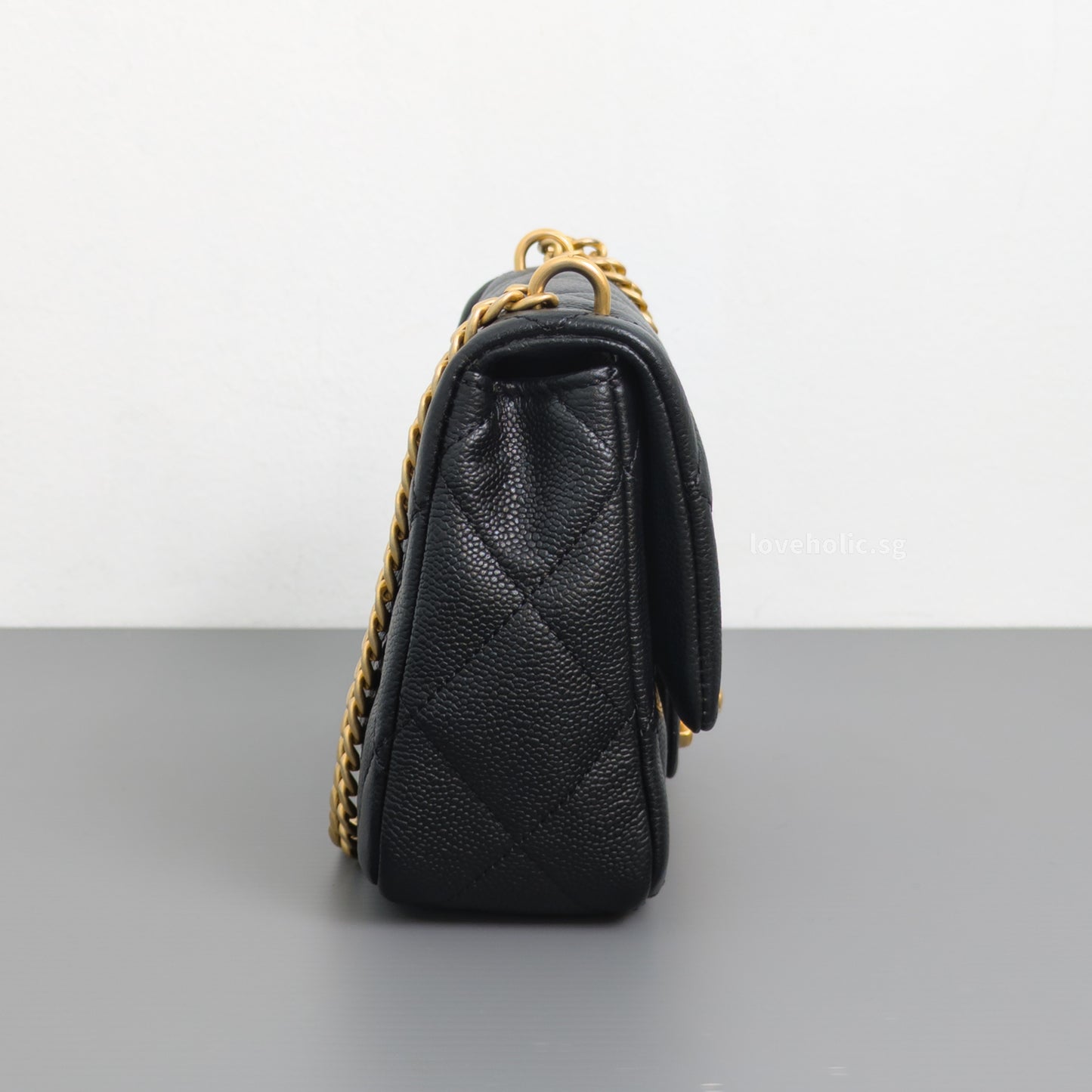 Chanel Flap Bag 23P Mini Heart Crush | Black Caviar Brushed Gold Hardware-details