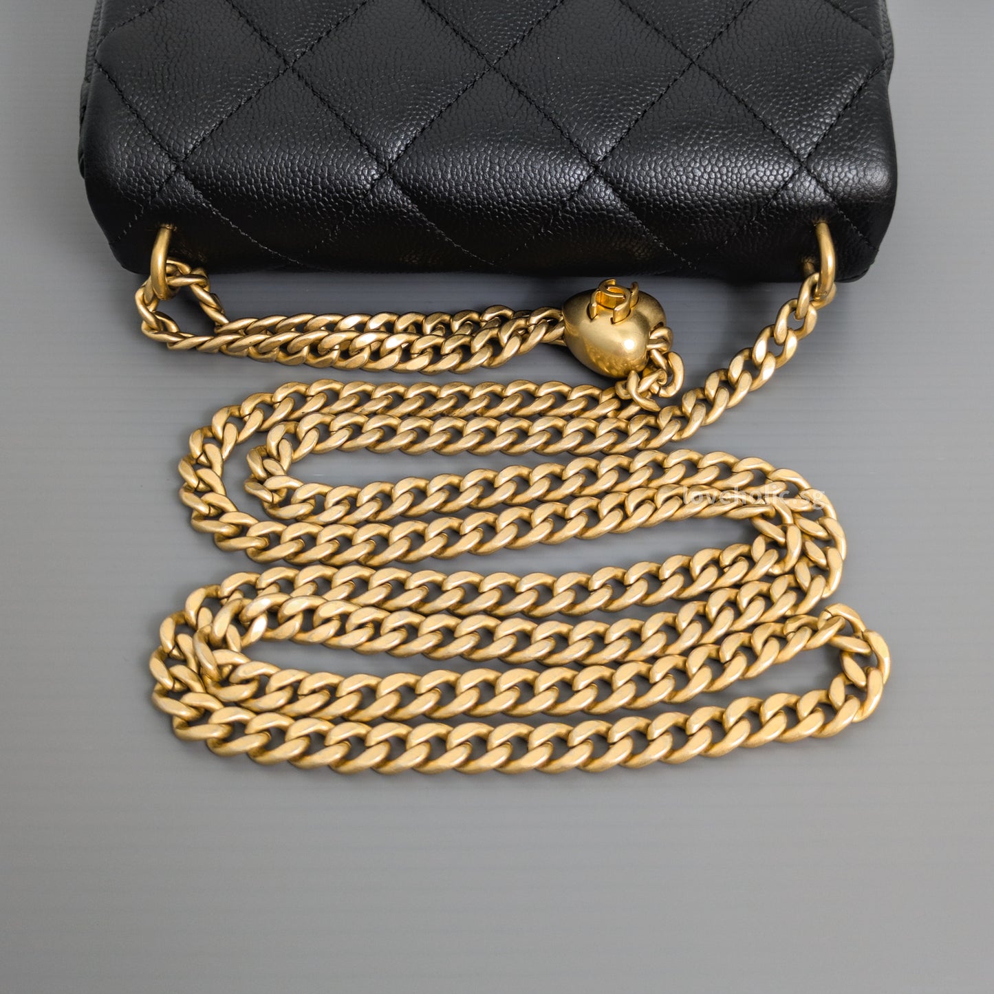 Chanel Flap Bag 23P Mini Heart Crush | Black Caviar Brushed Gold Hardware-details