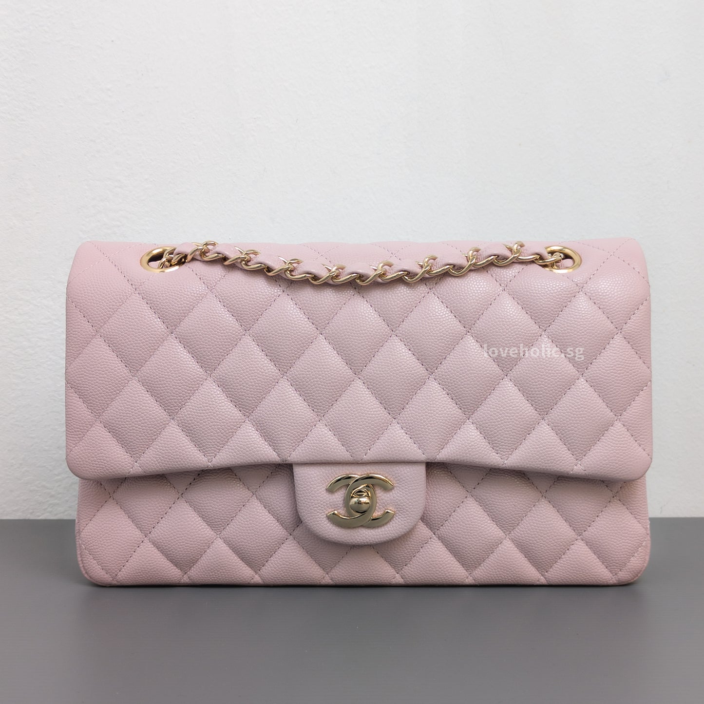 Chanel Classic Flap Medium | 21C Rose Claire Caviar Light Gold Hardware-front1