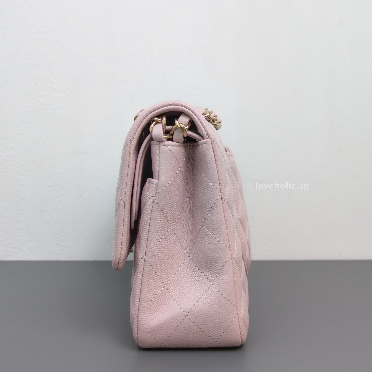 Chanel Classic Flap Medium | 21C Rose Claire Caviar Light Gold Hardware-side
