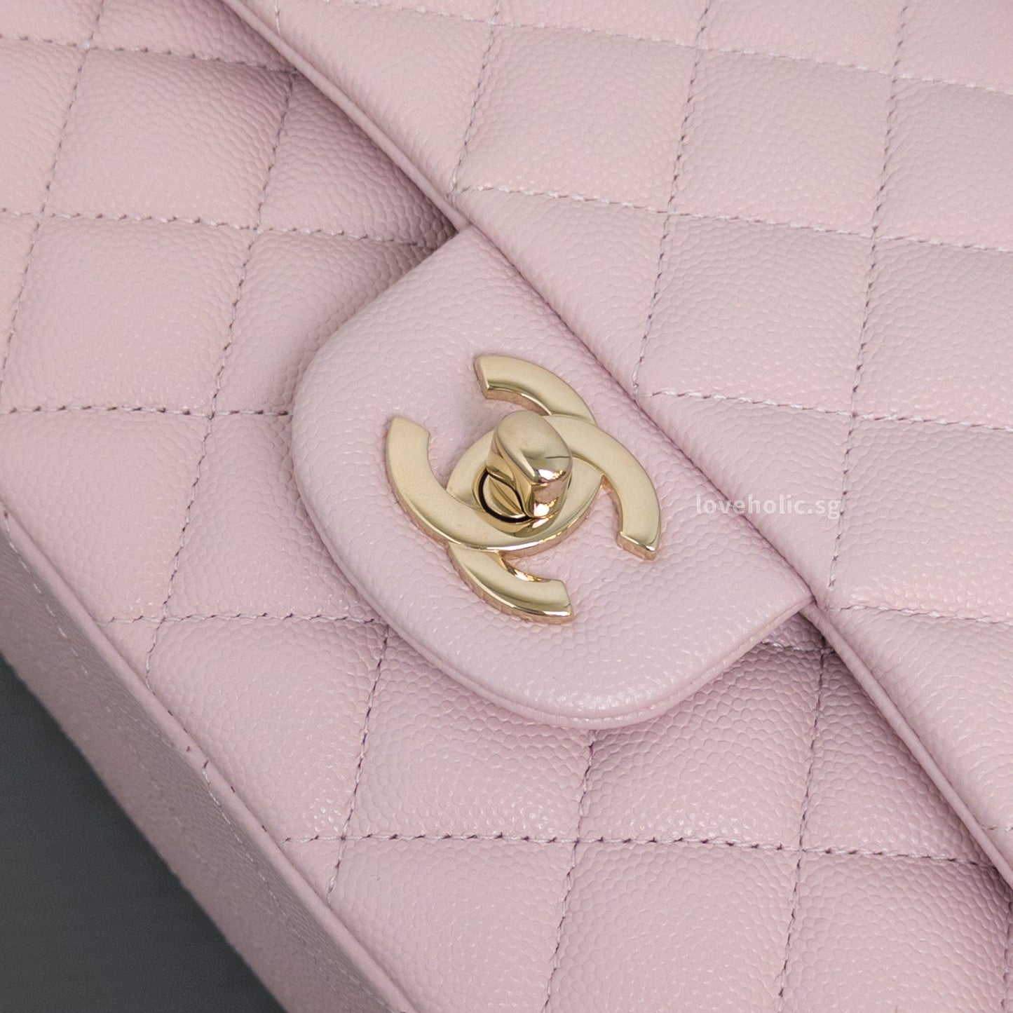 Chanel Classic Flap Medium | 21C Rose Claire Caviar Light Gold Hardware-details