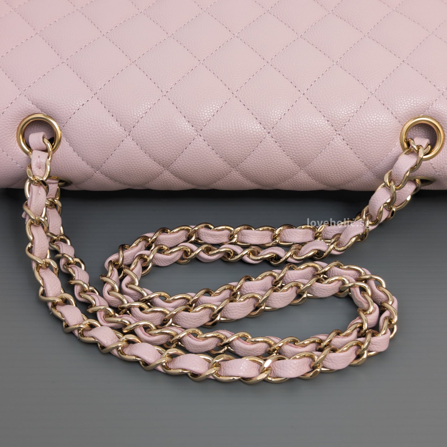 Chanel Classic Flap Medium | 21C Rose Claire Caviar Light Gold Hardware-details