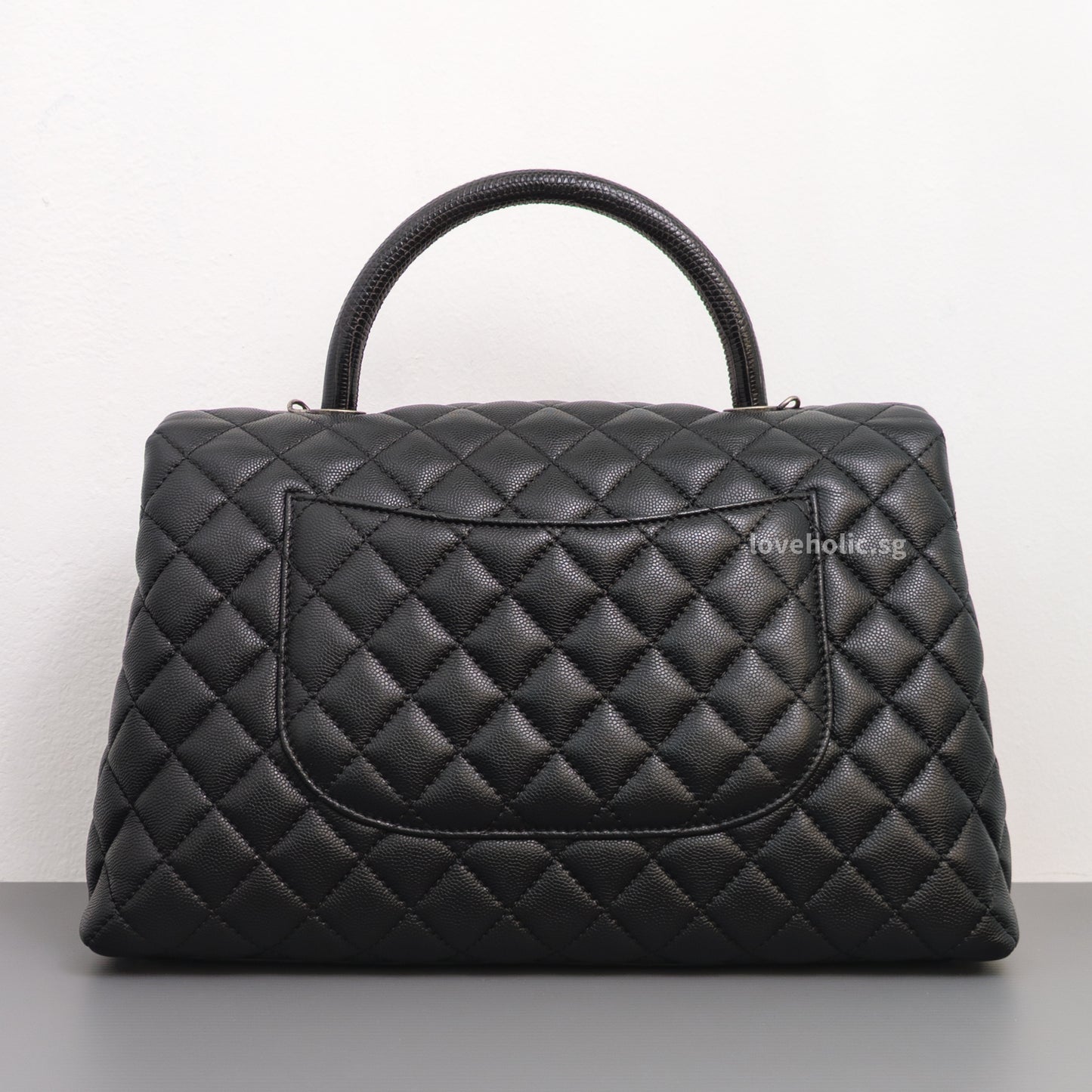 Chanel Coco Handle Large with Lizard Handle | Black Caviar Ruthenium Hardware-back