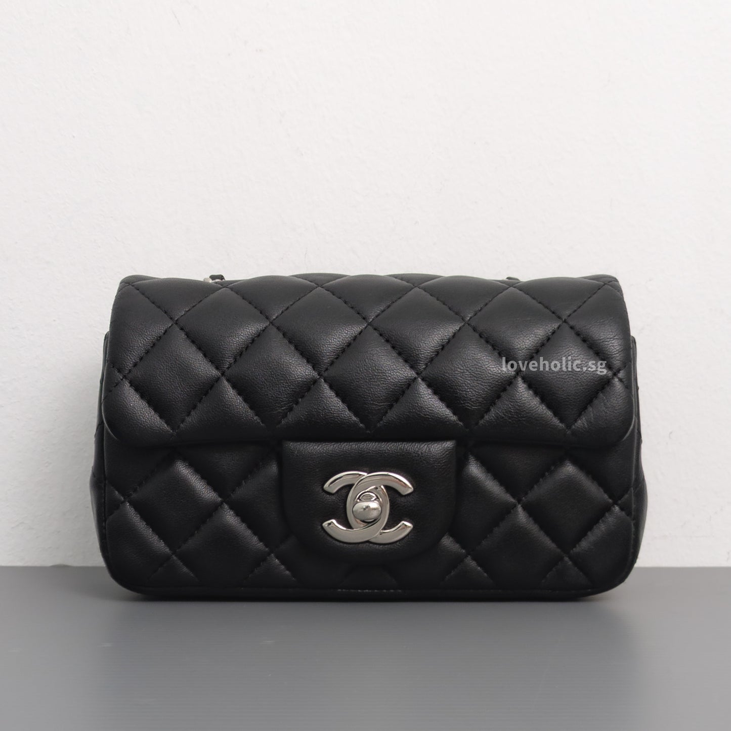 Chanel Mini Rectangle Extra Mini | Black Lambskin Silver Hardware-front1