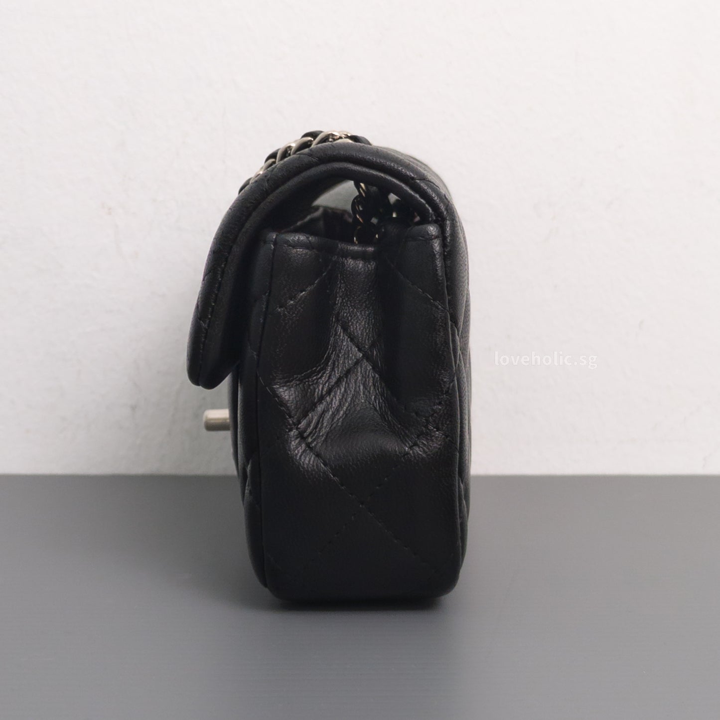 Chanel Mini Rectangle Extra Mini | Black Lambskin Silver Hardware-side