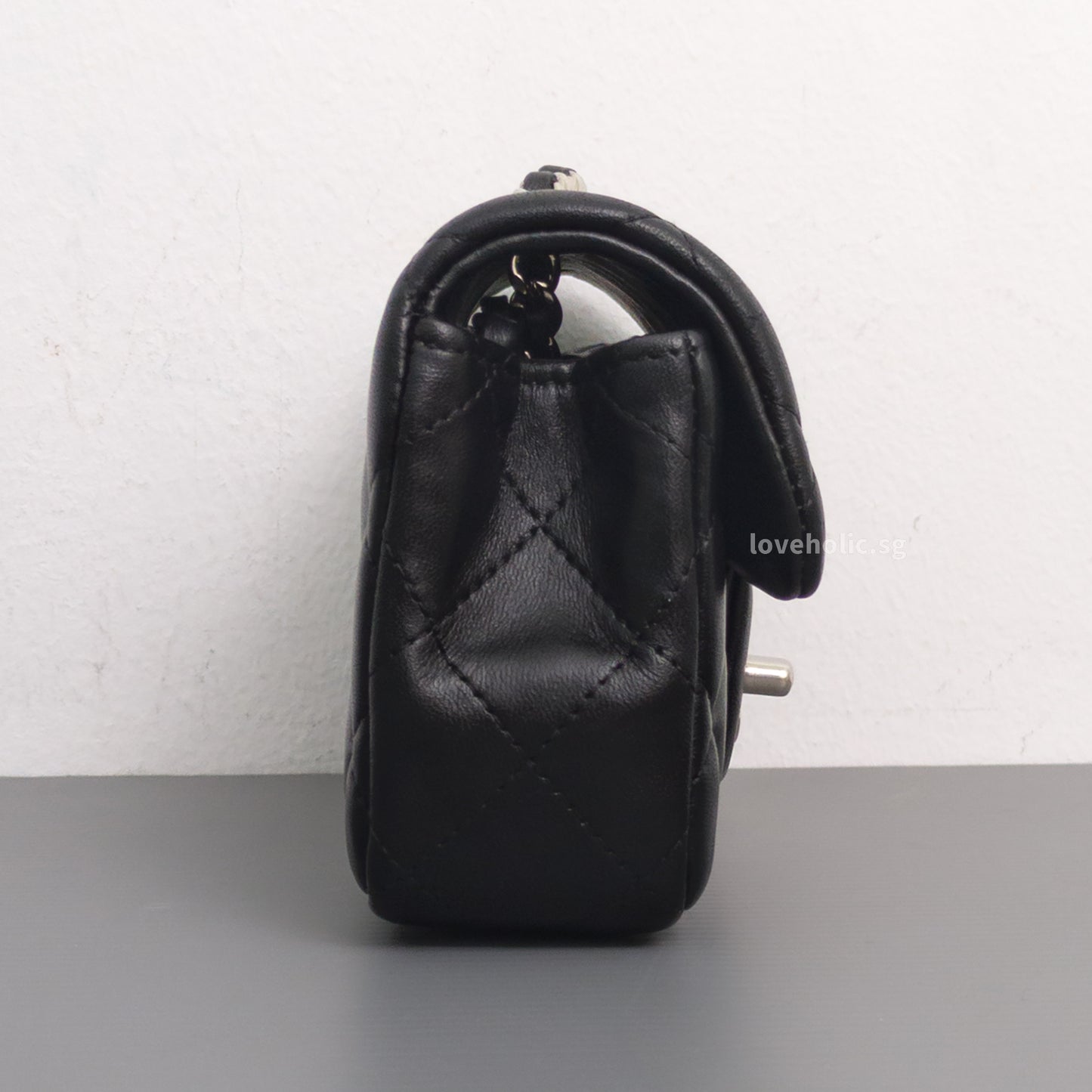 Chanel Mini Rectangle Extra Mini | Black Lambskin Silver Hardware-details