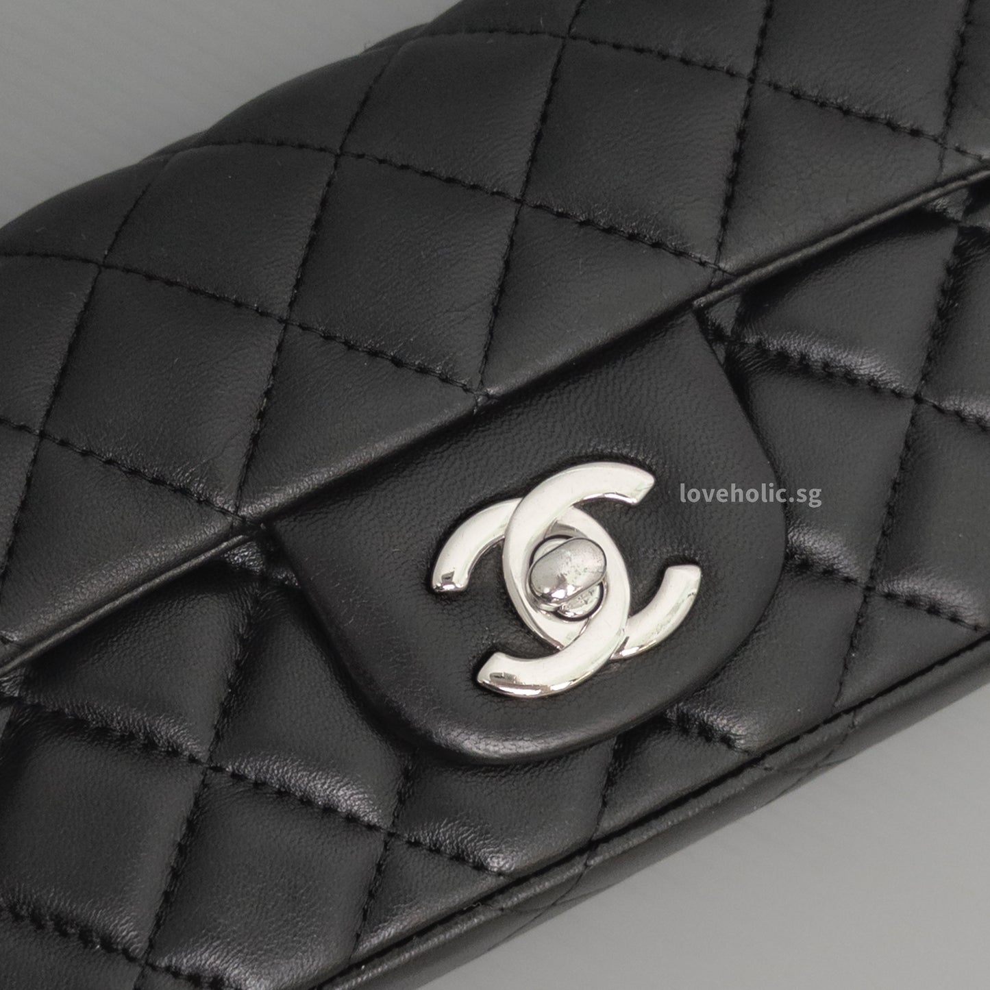 Chanel Mini Rectangle Extra Mini | Black Lambskin Silver Hardware-details