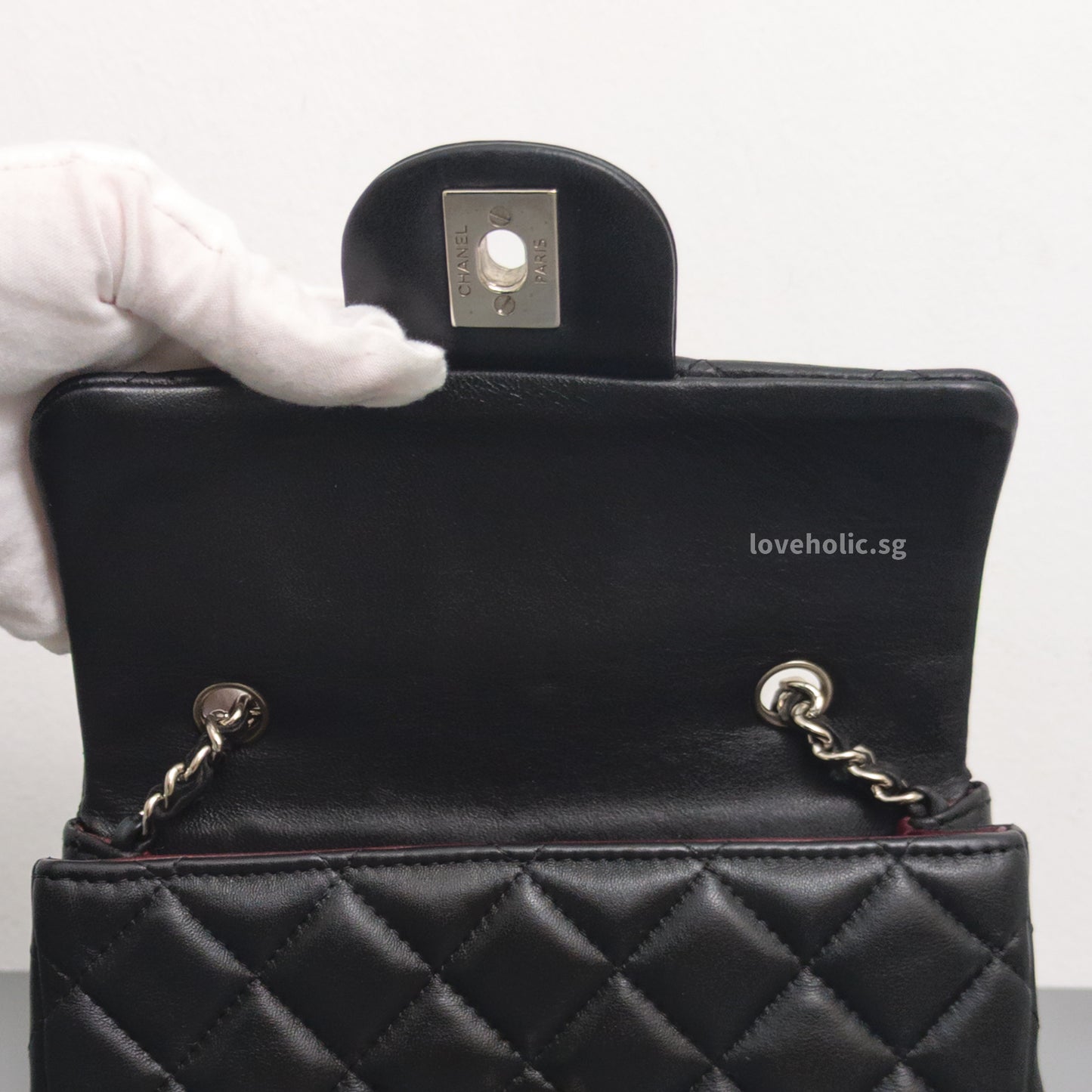 Chanel Mini Rectangle Extra Mini | Black Lambskin Silver Hardware-details