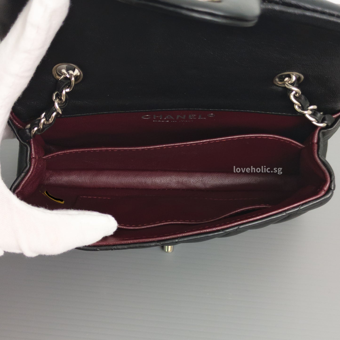 Chanel Mini Rectangle Extra Mini | Black Lambskin Silver Hardware-details