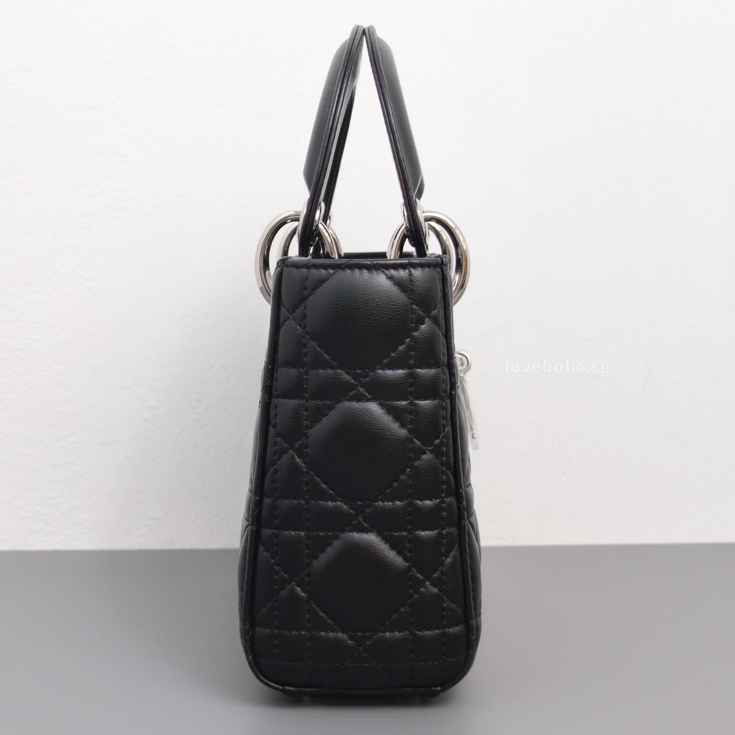 Dior Lady Dior Mini | Black Lambskin Silver Hardware-side