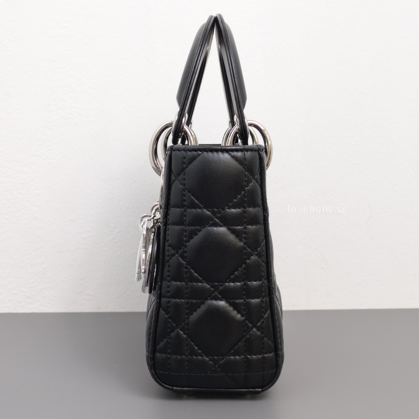 Dior Lady Dior Mini | Black Lambskin Silver Hardware-details
