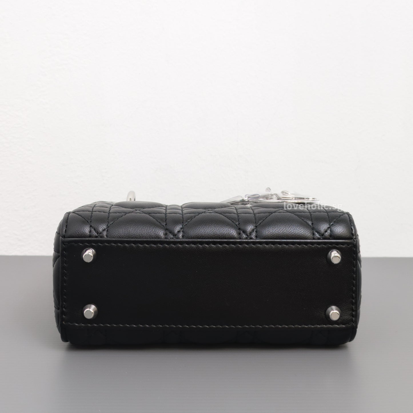 Dior Lady Dior Mini | Black Lambskin Silver Hardware-details