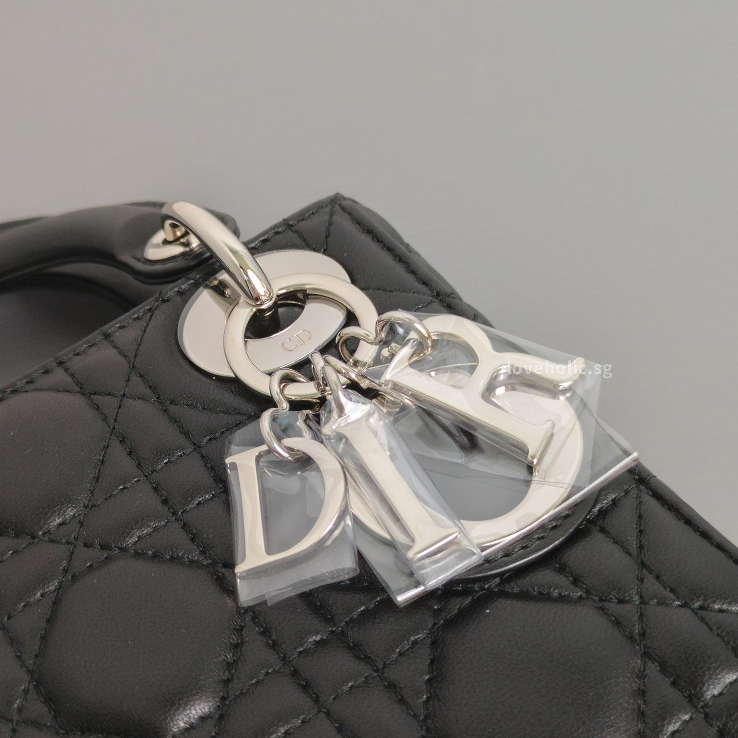 Dior Lady Dior Mini | Black Lambskin Silver Hardware-details