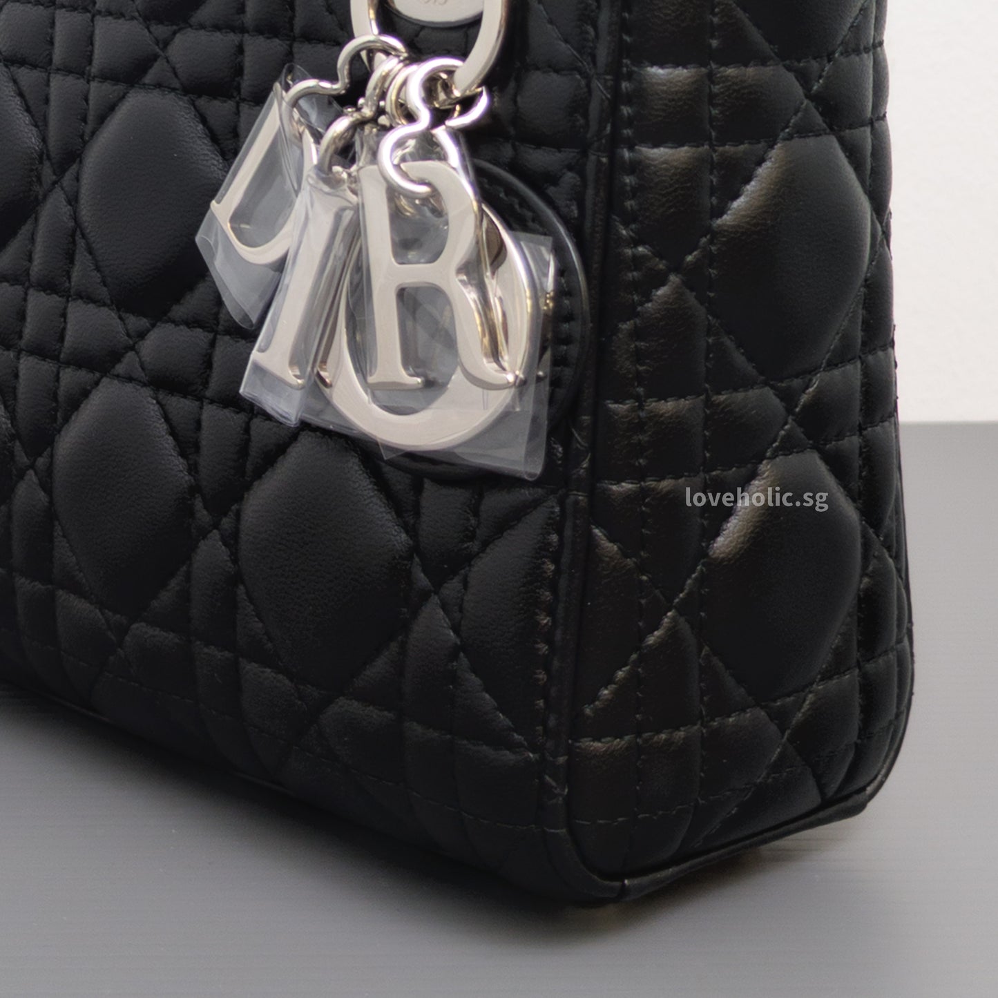 Dior Lady Dior Mini | Black Lambskin Silver Hardware-details