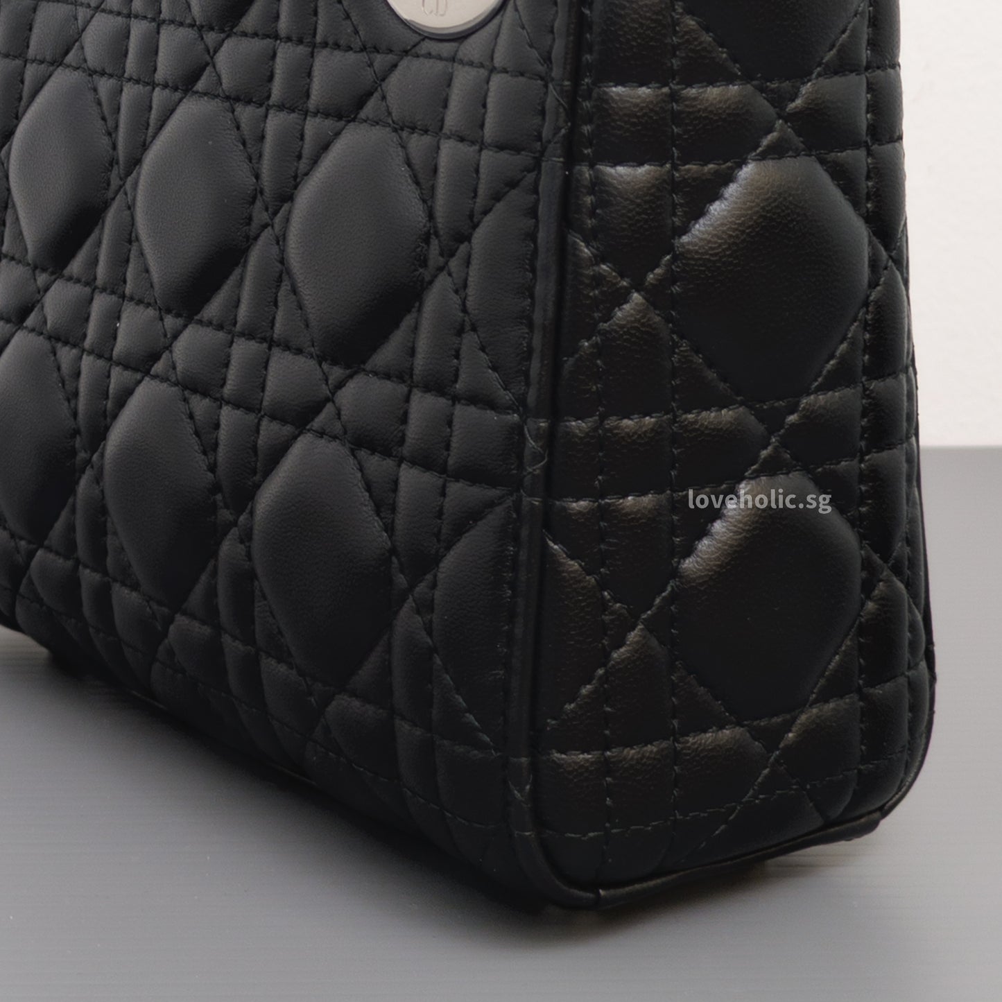 Dior Lady Dior Mini | Black Lambskin Silver Hardware-details