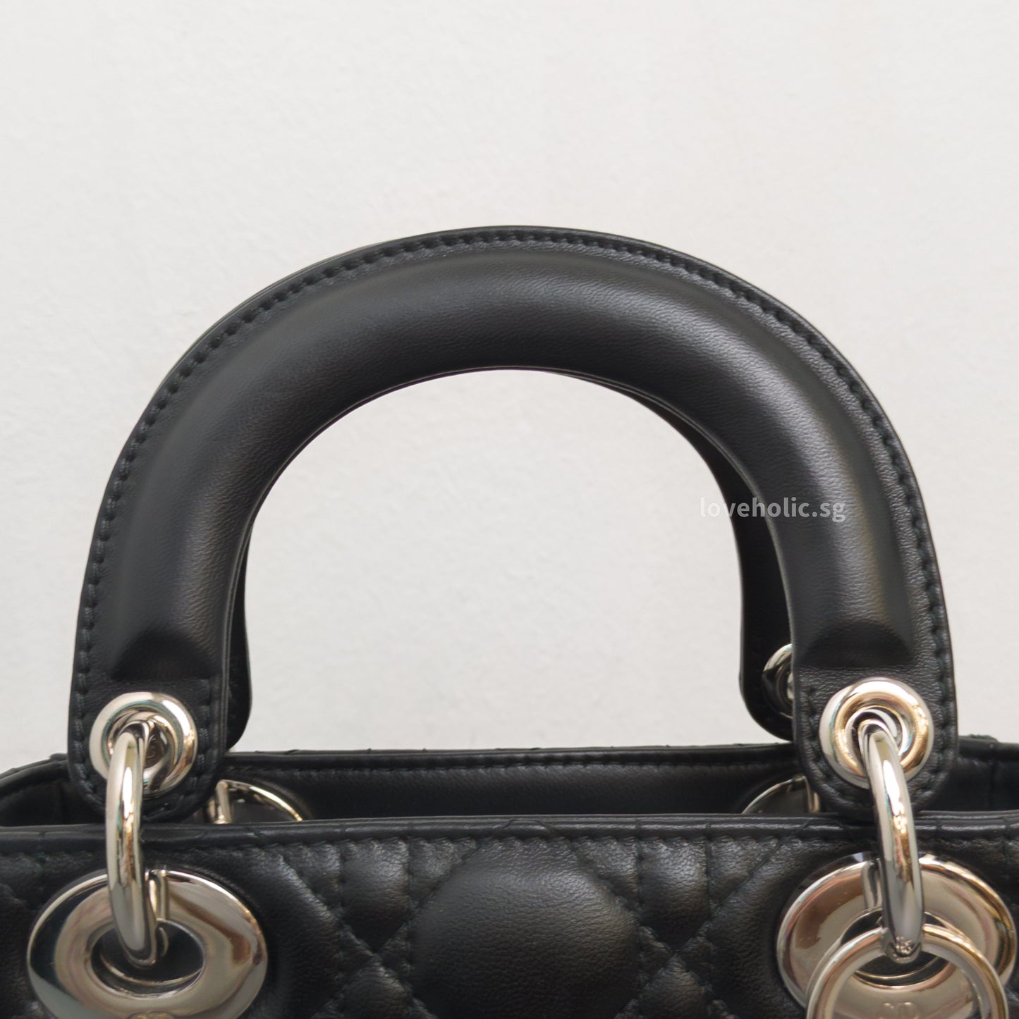 Dior Lady Dior Mini | Black Lambskin Silver Hardware-details