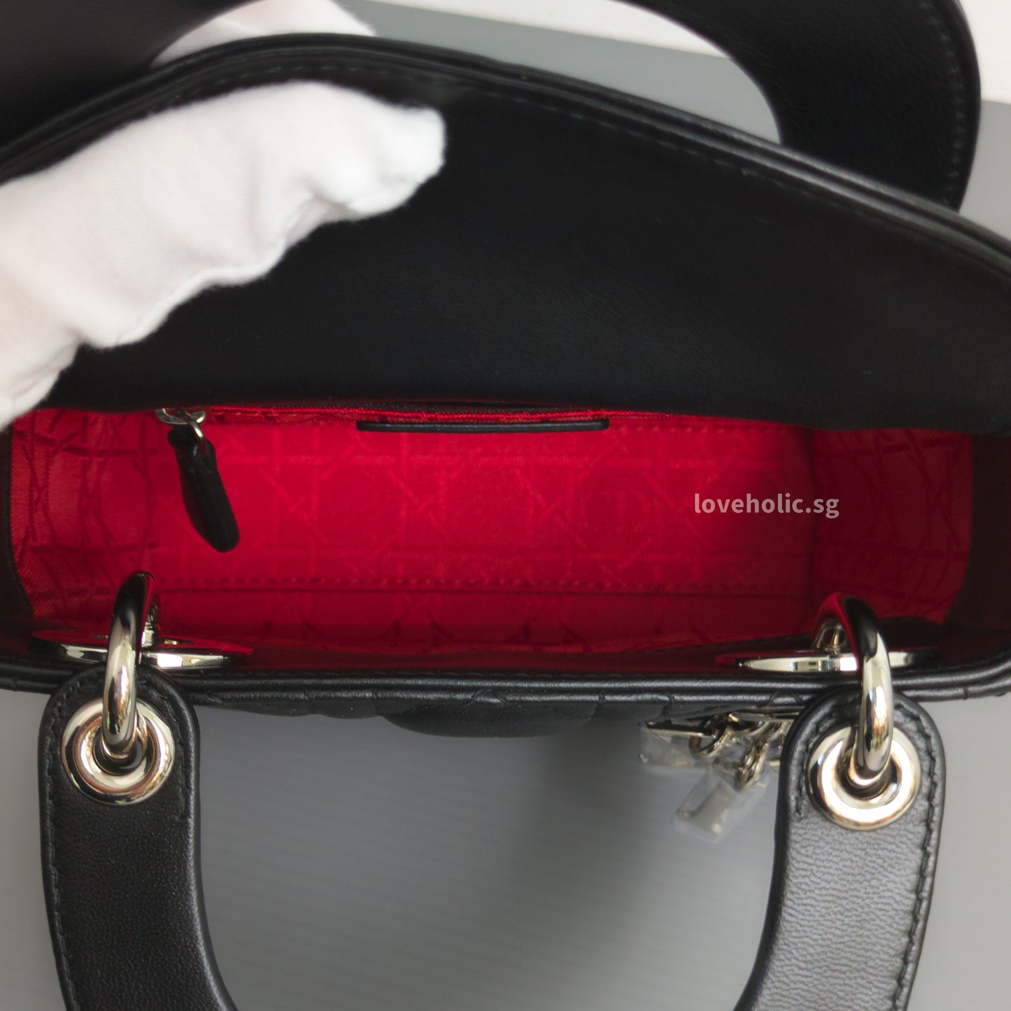 Dior Lady Dior Mini | Black Lambskin Silver Hardware-details