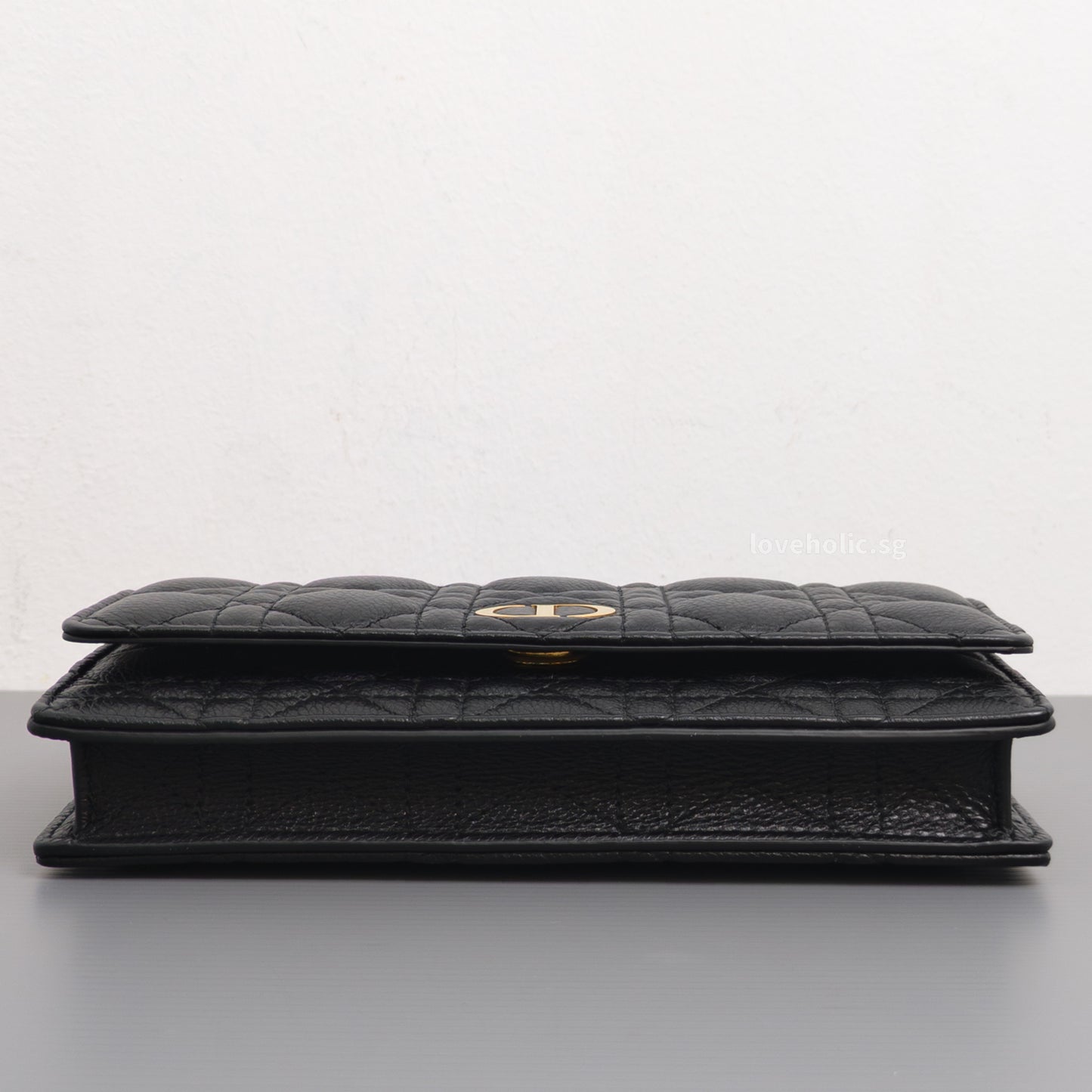 Dior Caro Pouch with Chain | Black Cannage Calfskin Gold Hardware-details