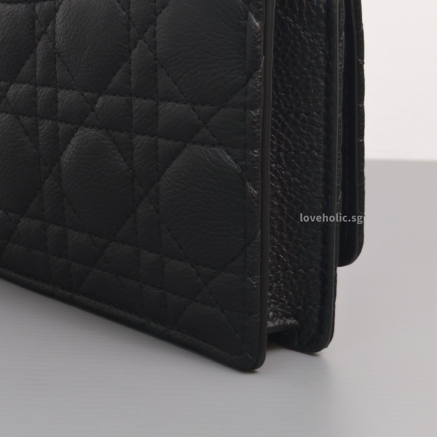 Dior Caro Pouch with Chain | Black Cannage Calfskin Gold Hardware-details