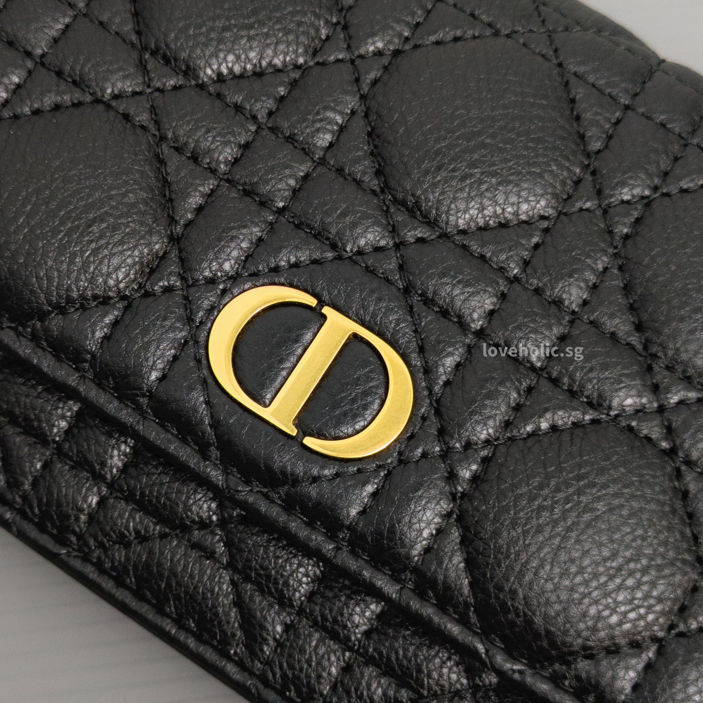 Dior Caro Pouch with Chain | Black Cannage Calfskin Gold Hardware-details