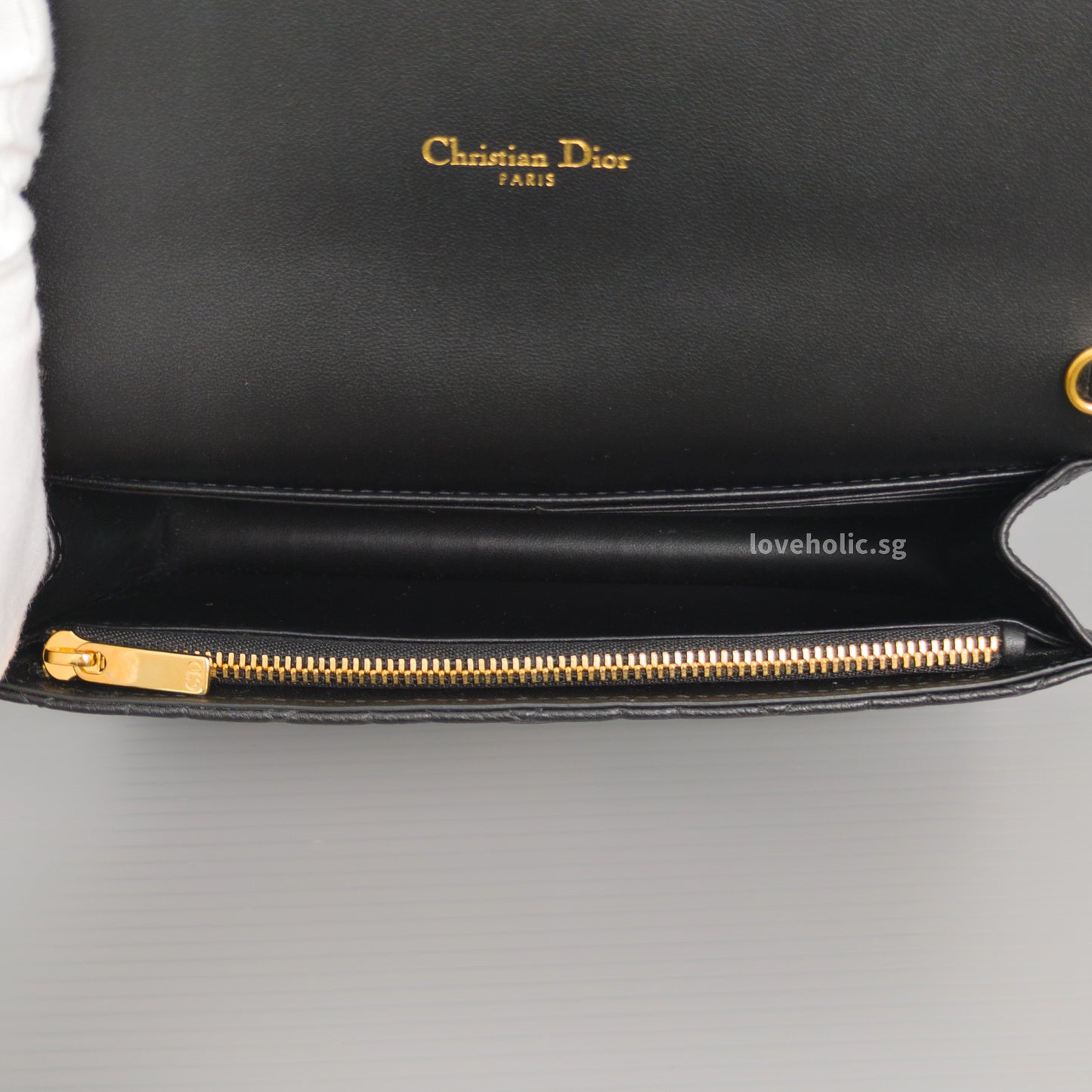 Dior Caro Pouch with Chain | Black Cannage Calfskin Gold Hardware-details