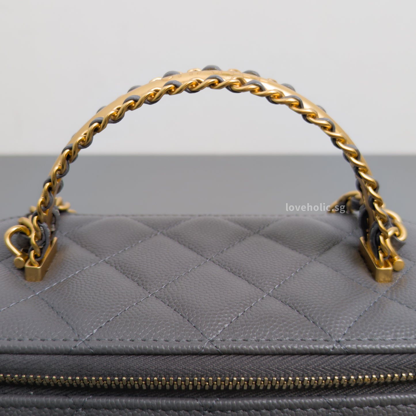 Chanel Top Handle Vanity On Chain 24A Grey Caviar Brushed Gold Hardware-back