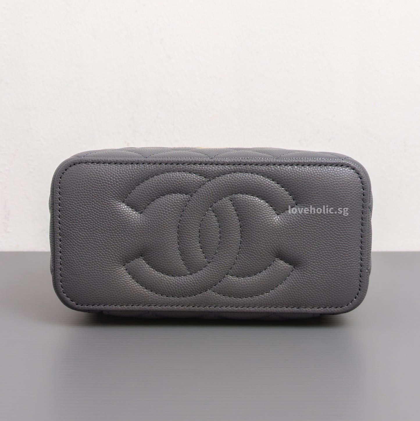 Chanel Top Handle Vanity On Chain 24A Grey Caviar Brushed Gold Hardware-details