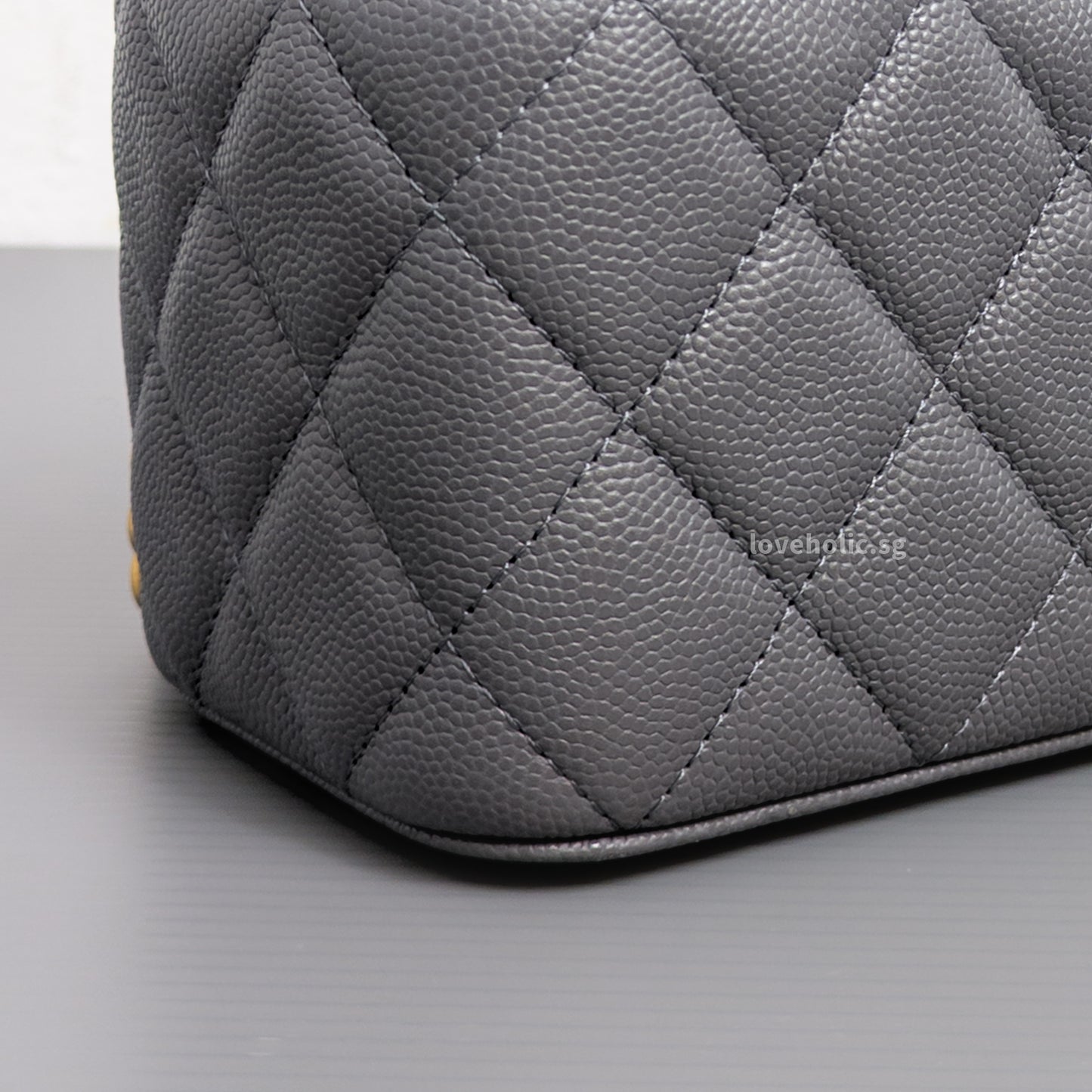 Chanel Top Handle Vanity On Chain 24A Grey Caviar Brushed Gold Hardware-details
