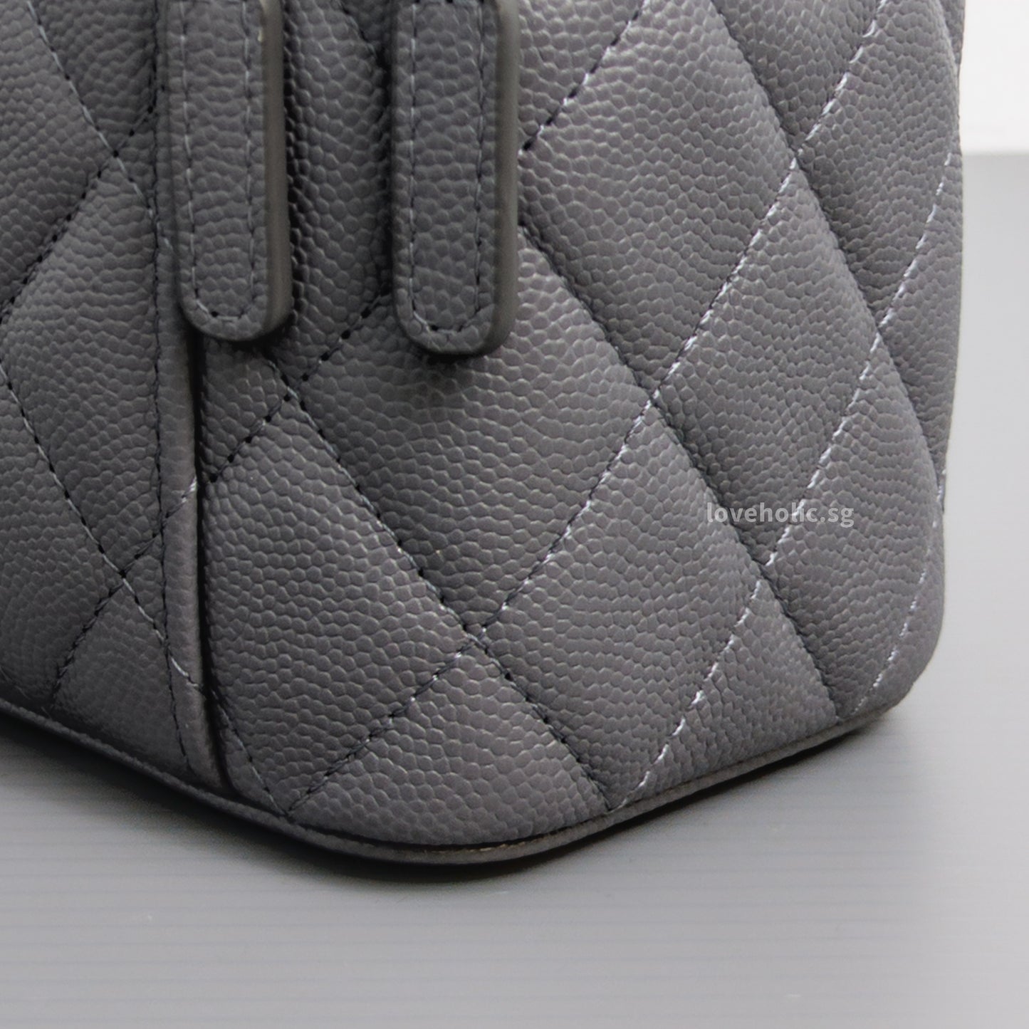 Chanel Top Handle Vanity On Chain 24A Grey Caviar Brushed Gold Hardware-details