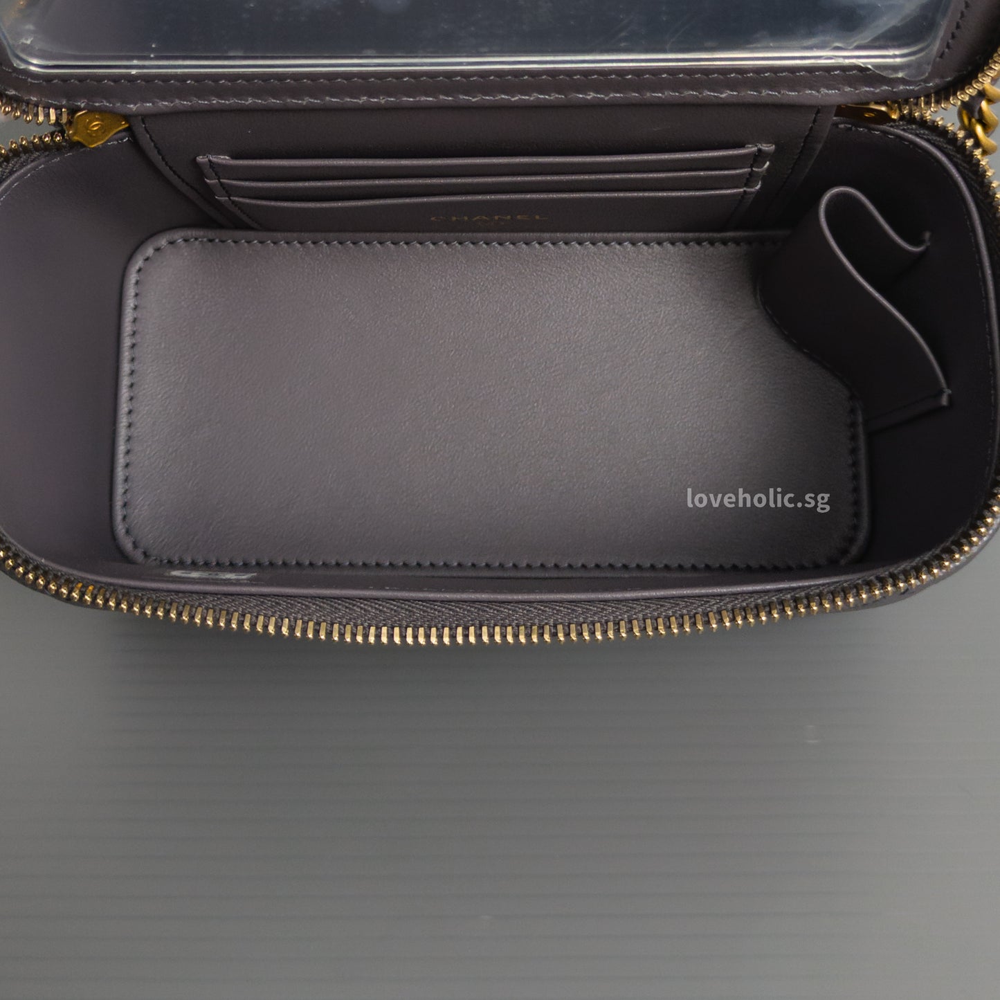 Chanel Top Handle Vanity On Chain 24A Grey Caviar Brushed Gold Hardware-details