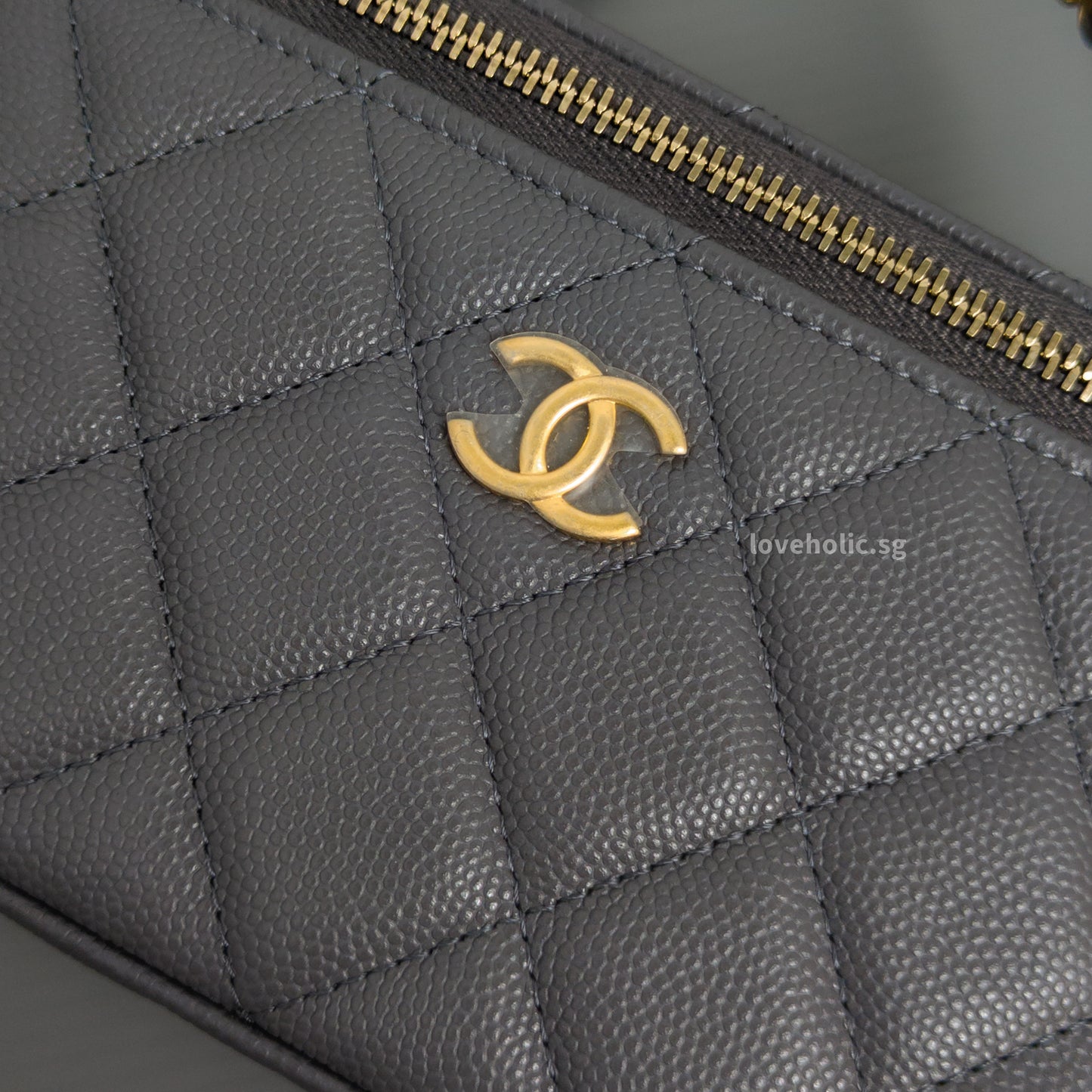 Chanel Top Handle Vanity On Chain 24A Grey Caviar Brushed Gold Hardware-details